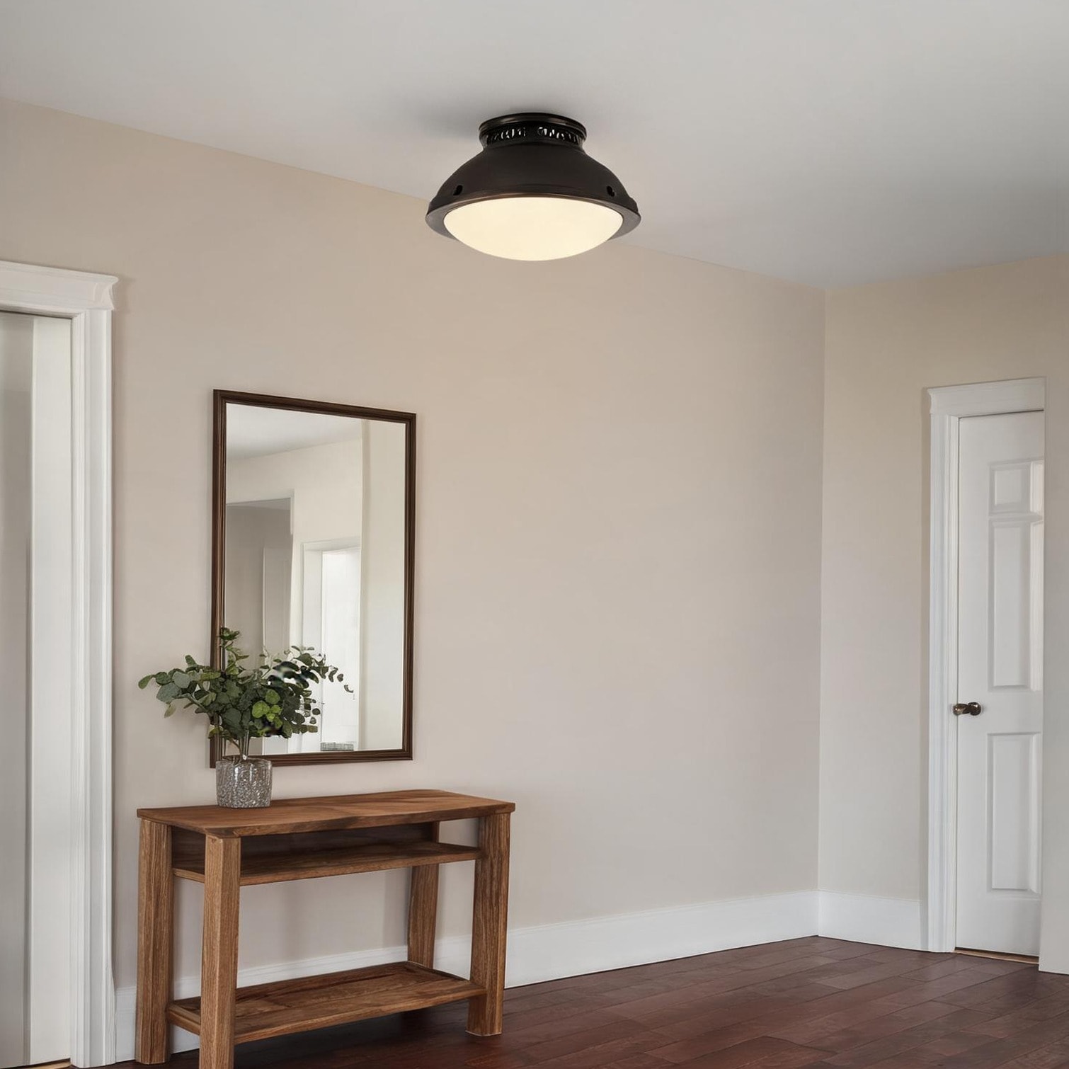 Watnature Flush mount ceiling light in antique bronze steel 14-inch indoor use