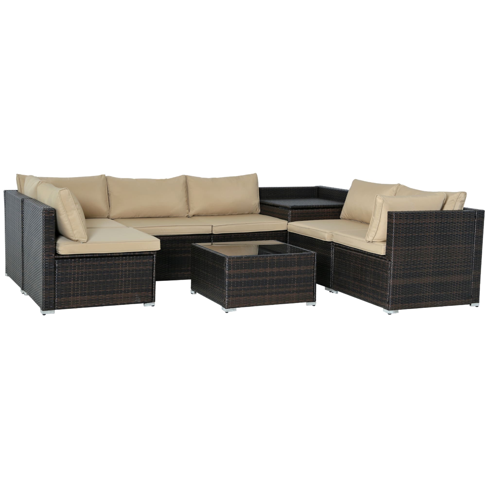 Outdoor Wicker Furniture Set 8-Piece Wicker Patio Conversation Set with Brown Cushions | - Forclover HYFAS03BN