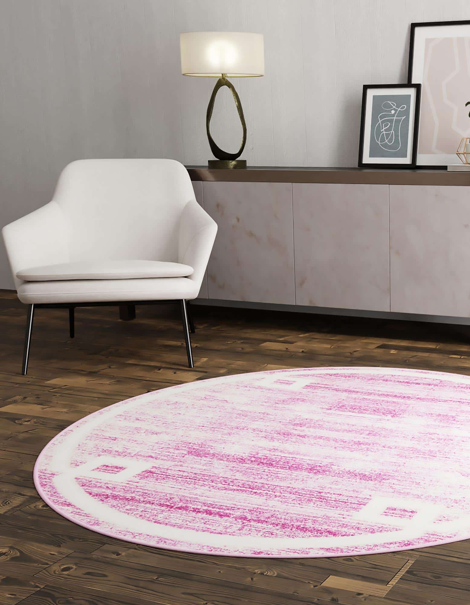 Unique Loom 3187046 Jill Zarin Uptown 5 x 5 (ft) Loomed Polypropylene Pink Round Indoor Coastal Area rug