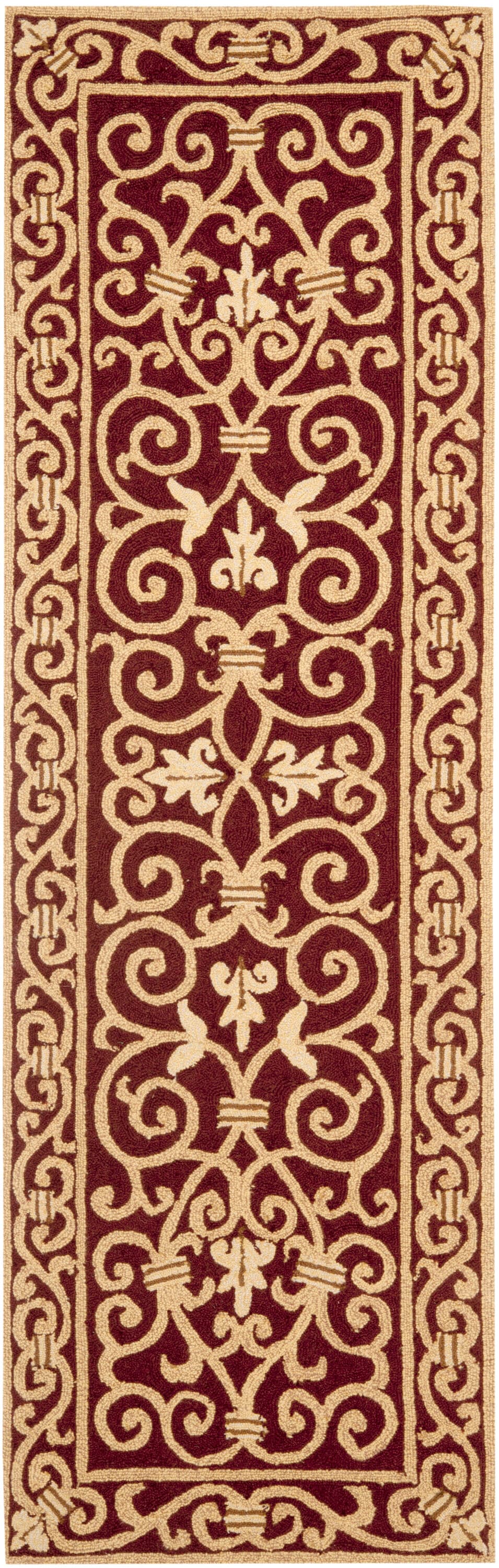 Safavieh HK11C-210 Chelsea Iron Gate 2 x 10 (ft) Tufted Wool Burgundy Rectangular Indoor Abstract Farmhouse/Cottage Runner rug