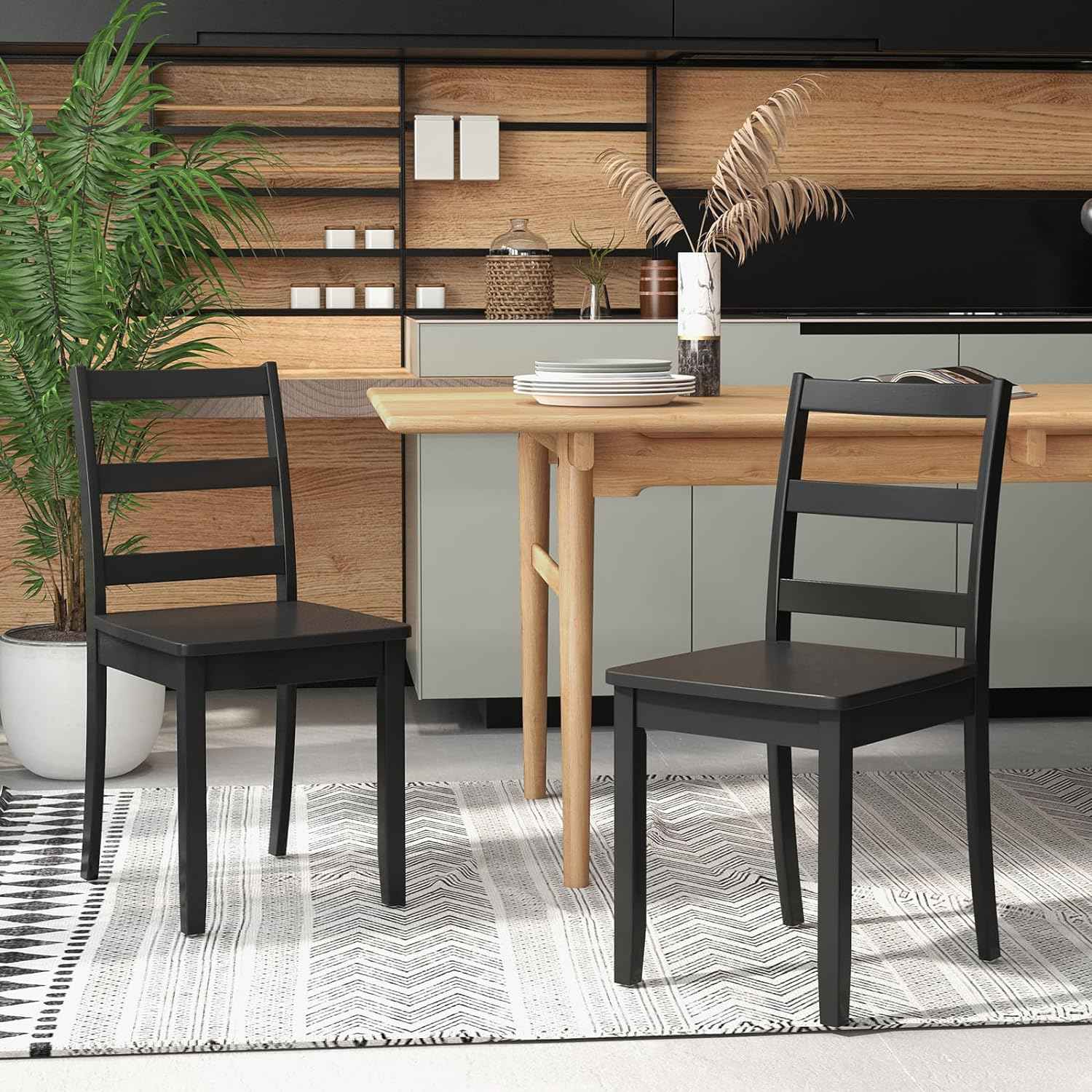 Costway Dining Chairs Set of 4 Wood Dining Room Kitchen Side Chairs ...
