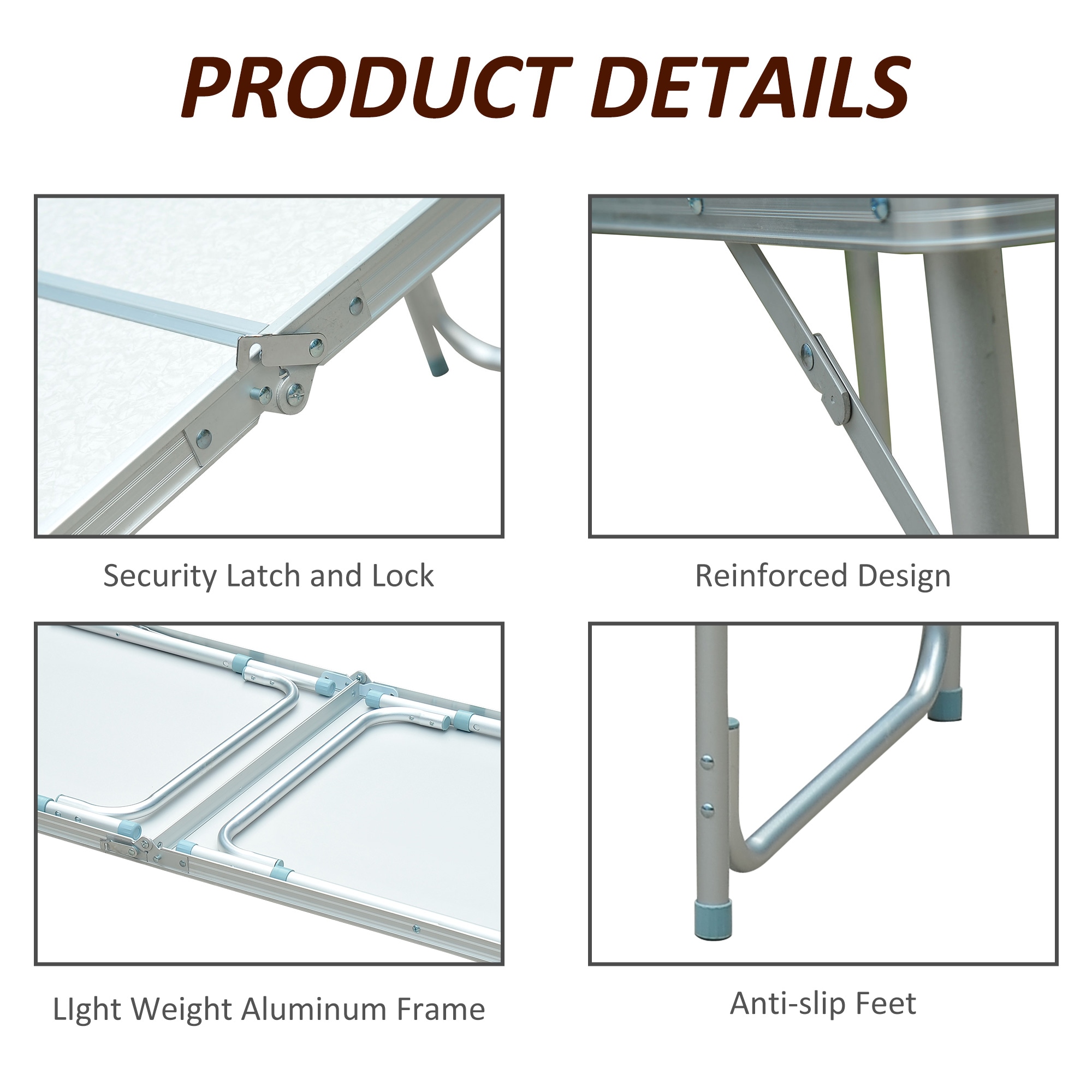 Outsunny Silver Aluminum Folding Camping Table with Carry Handle