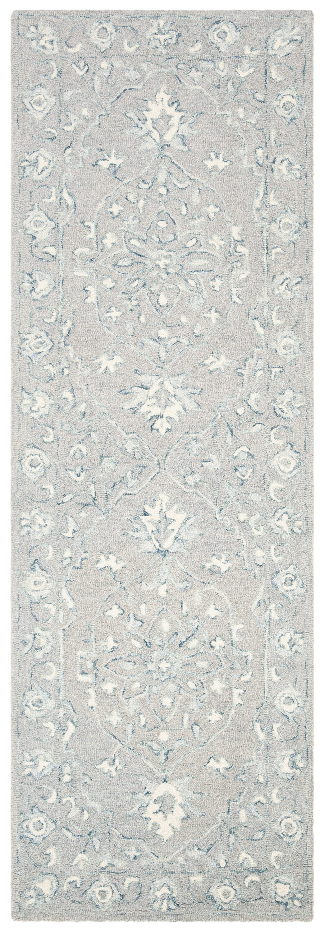 Ivory and Light Grey Wool Tufted Runner Rug