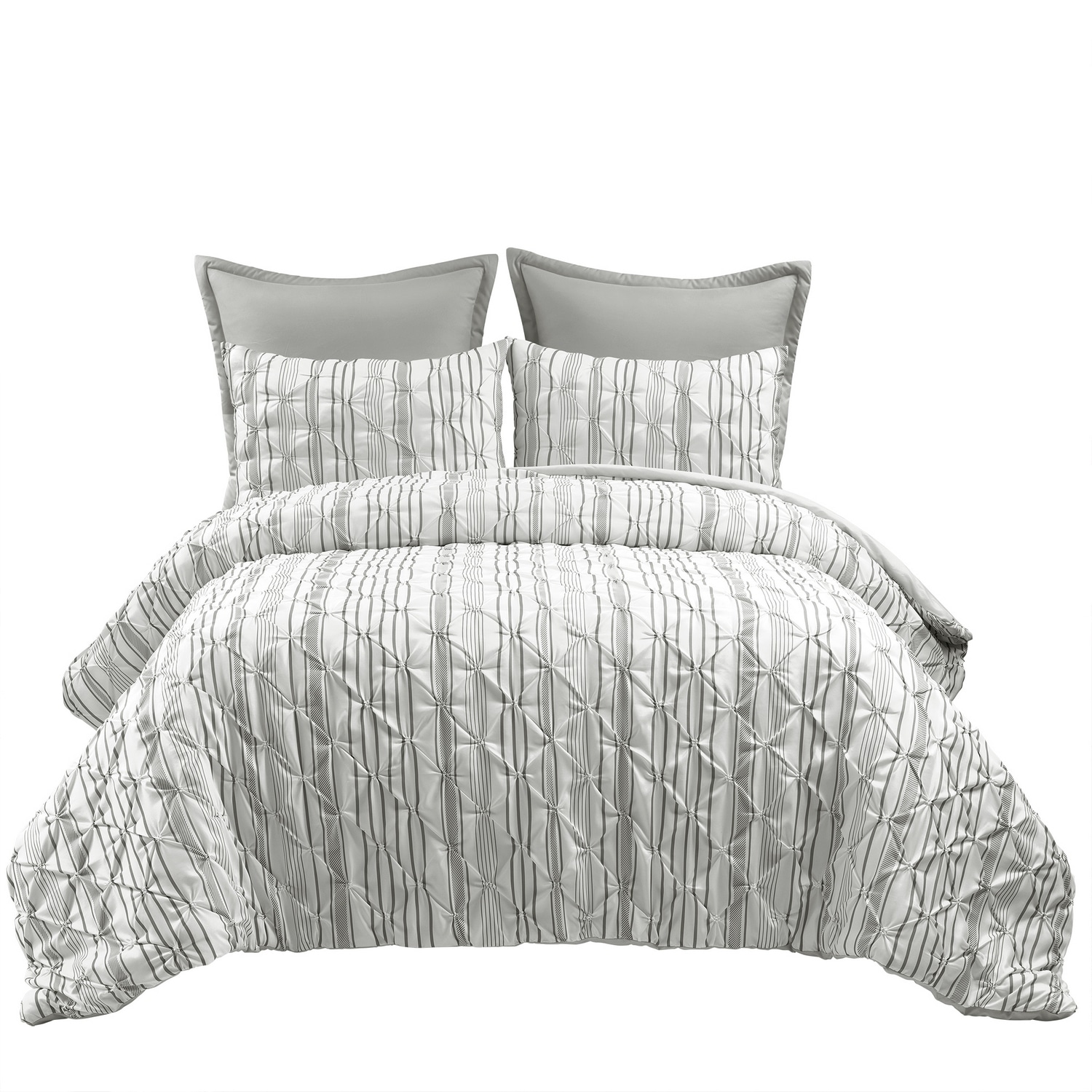 King Gray and White Reversible Microfiber Comforter Set