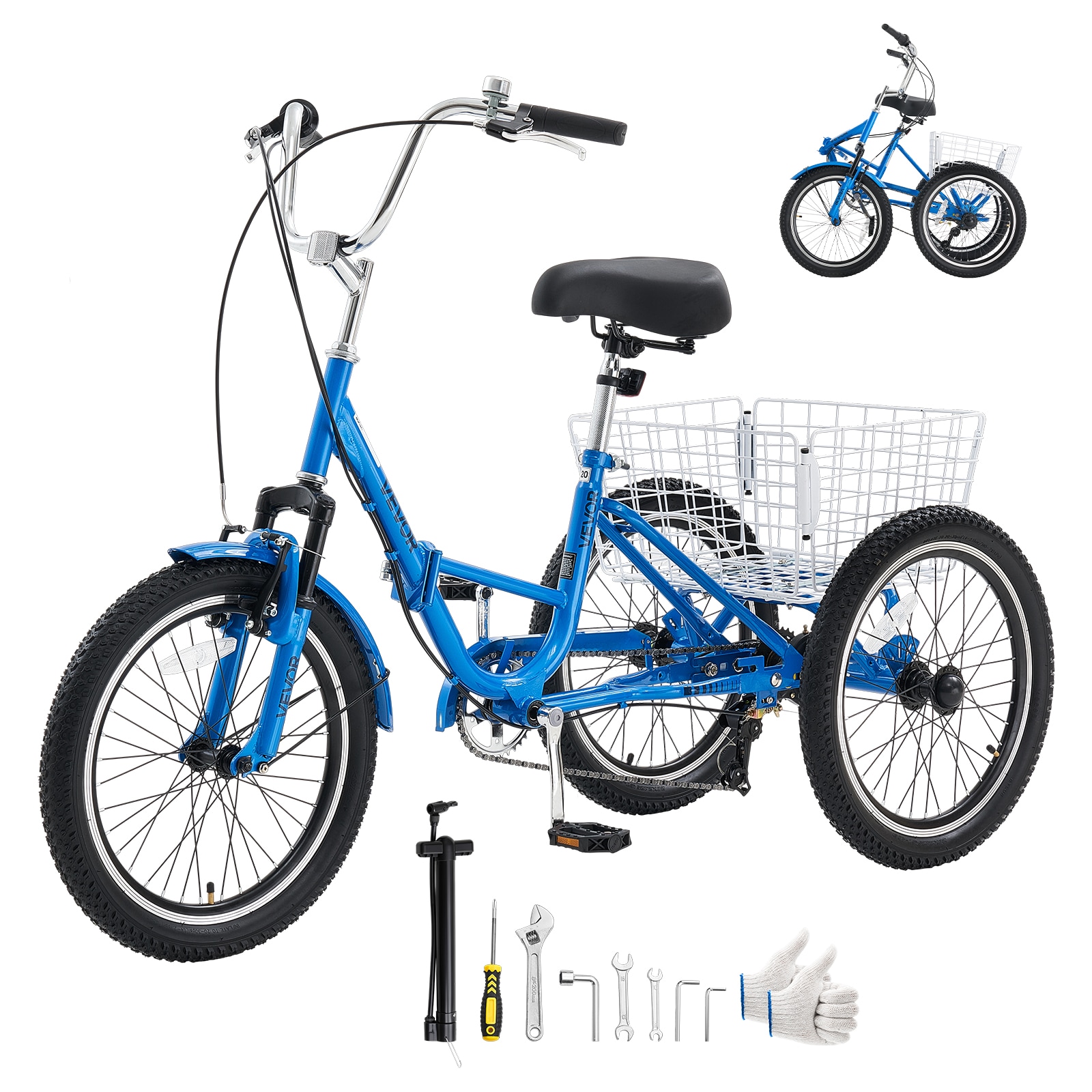 VEVOR Folding Adult Tricycle 20 inch 7 Speed Foldable Trikes for Adult 3 Wheel Cruiser Bike w/ Cargo Basket Adjustable Seat Double-Wall Wheel Rims Shopping Picnic Tricycles for Women Men Senior