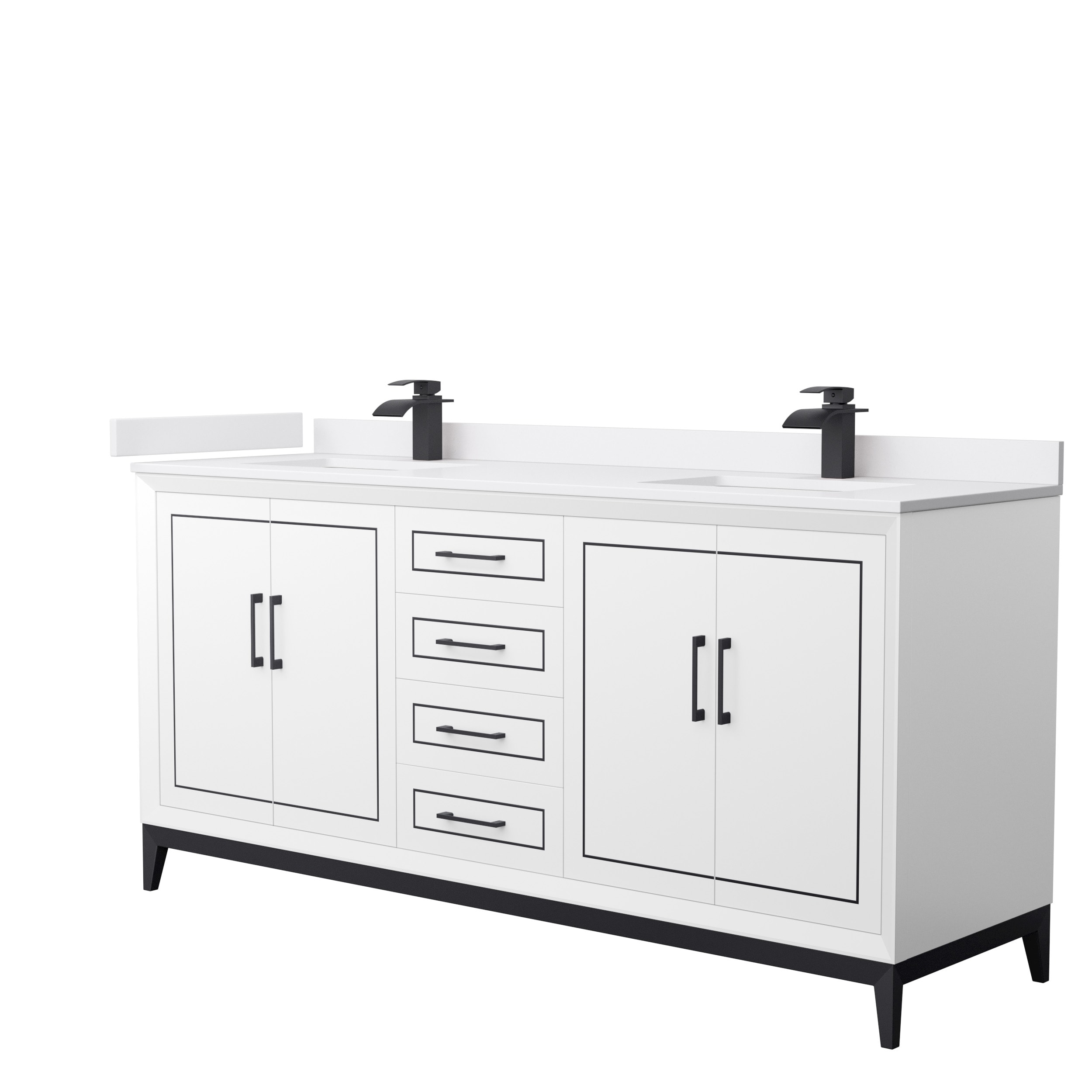 Wyndham Collection WCH515172DWBWCUNSMXX Marlena 72-in White with Matte Black Trim Undermount Double sink Bathroom Vanity with White cultured marble Cultured marble Top
