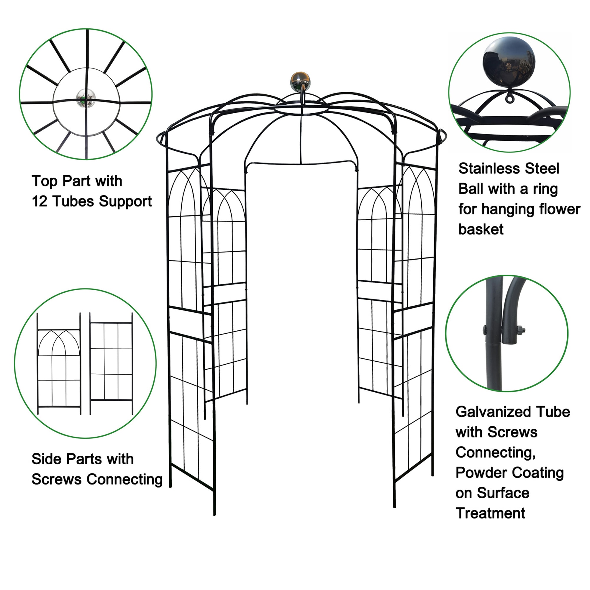 Gaierptone Metal Garden Arbors 6.77-ft W x 9.51-ft H Black Garden Arbor ...