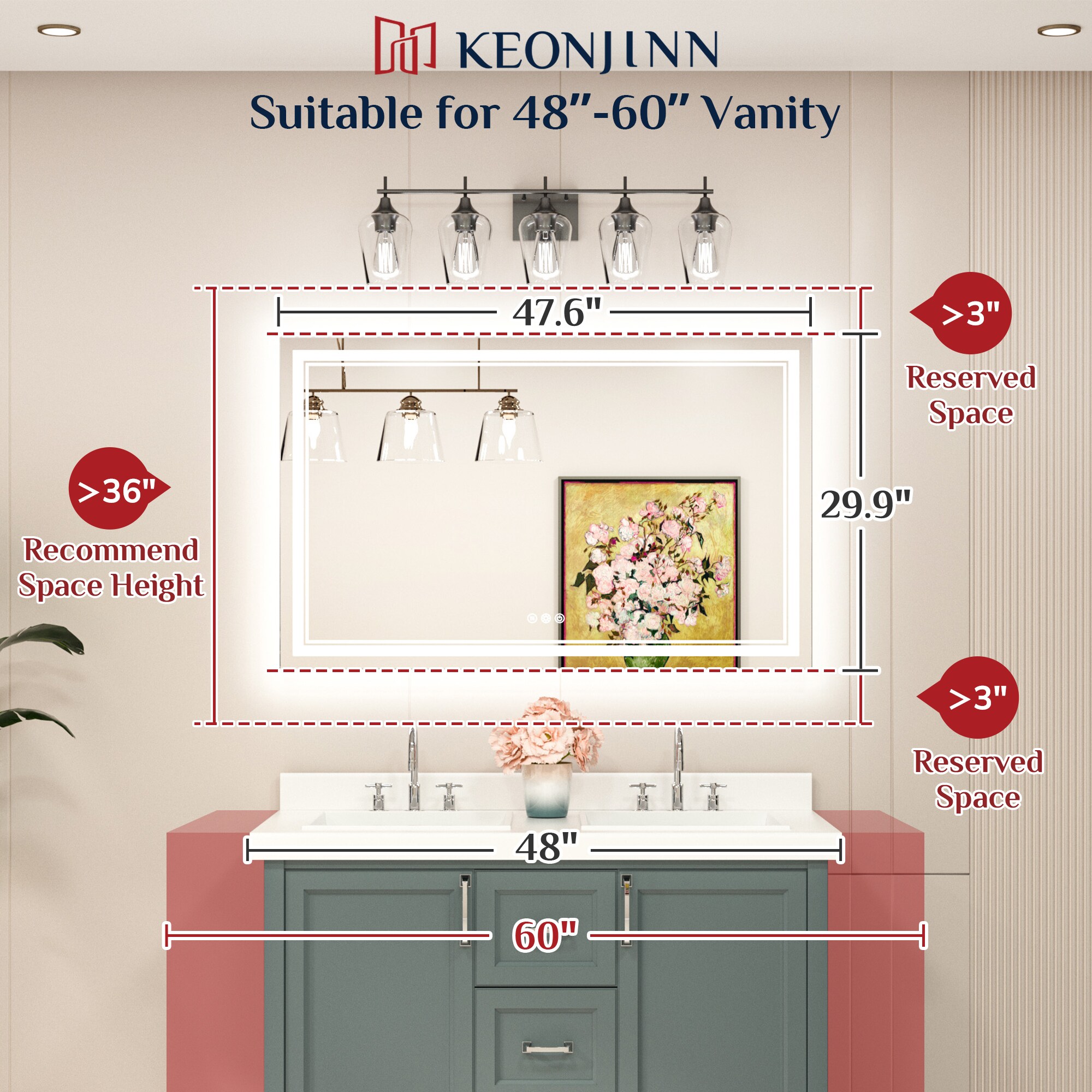 Keonjinn LW-JZ-ZBGSSW-12176 Framed-Bath-Mirrors - View #3