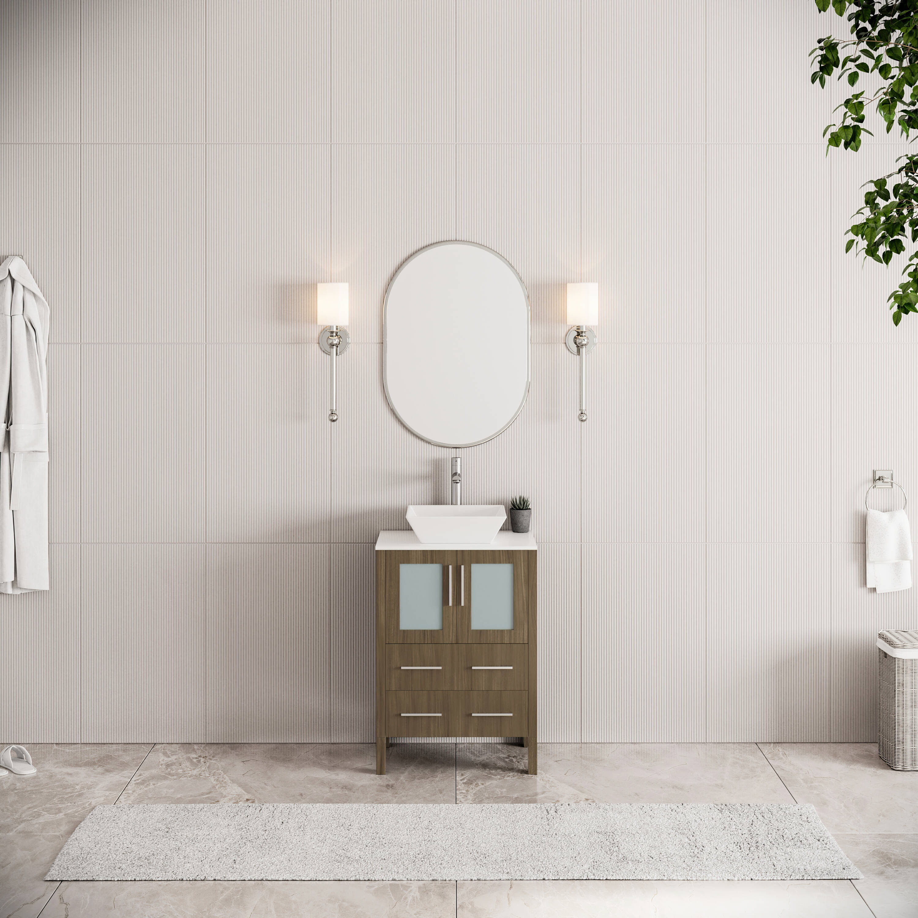 Fresca FCB6224GO-CWH-V Torino 24-in Gray Oak Single sink Bathroom Vanity with White Ceramic Top