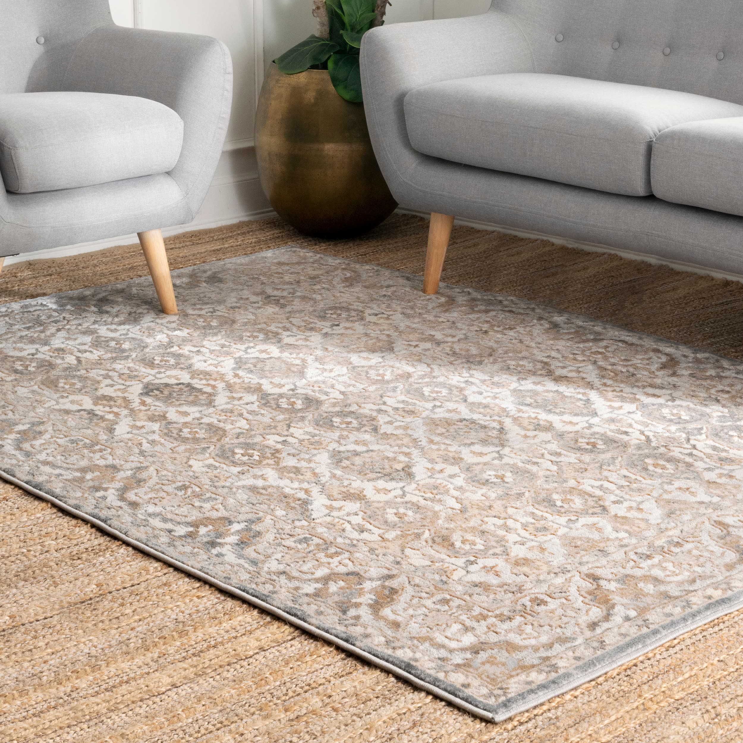 nuLOOM LPCY03A-6709 7 x 9 (ft) Loomed Polyester Beige Rectangular Indoor Floral/Botanical Vintage Area rug