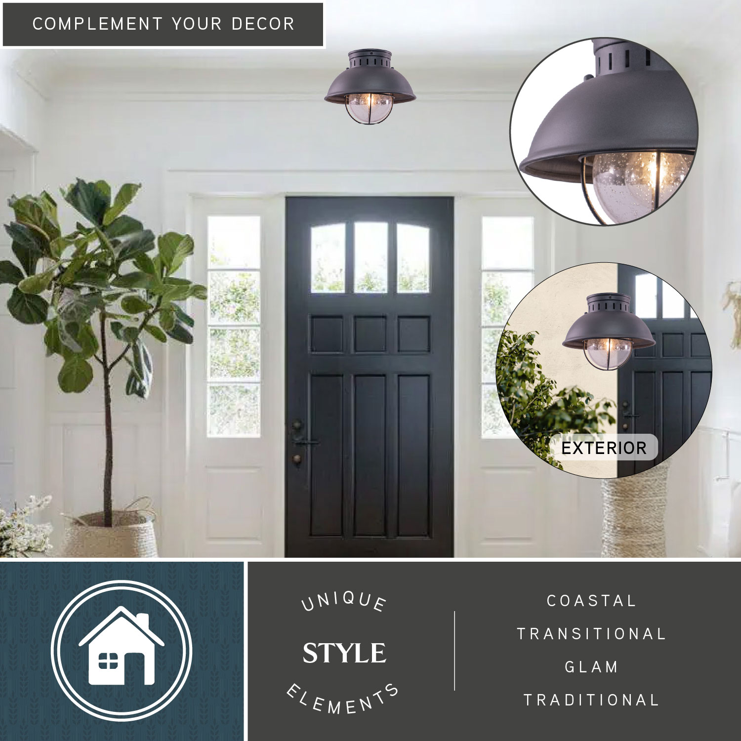 Harwich Textured Gray Coastal Globe Flush Mount with Seeded Glass
