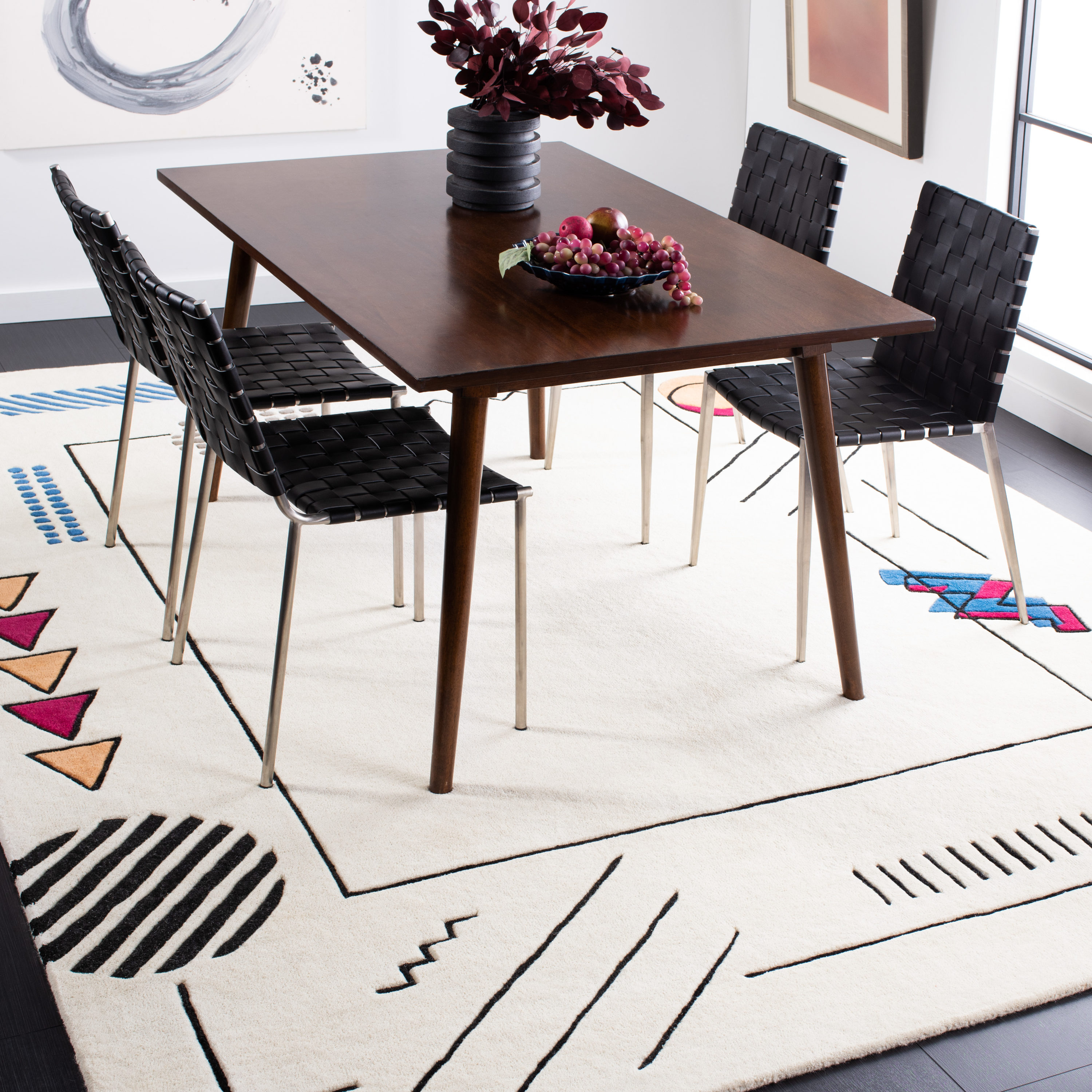 Ivory Abstract Tufted Square Wool & Silk Area Rug, 6' x 6'