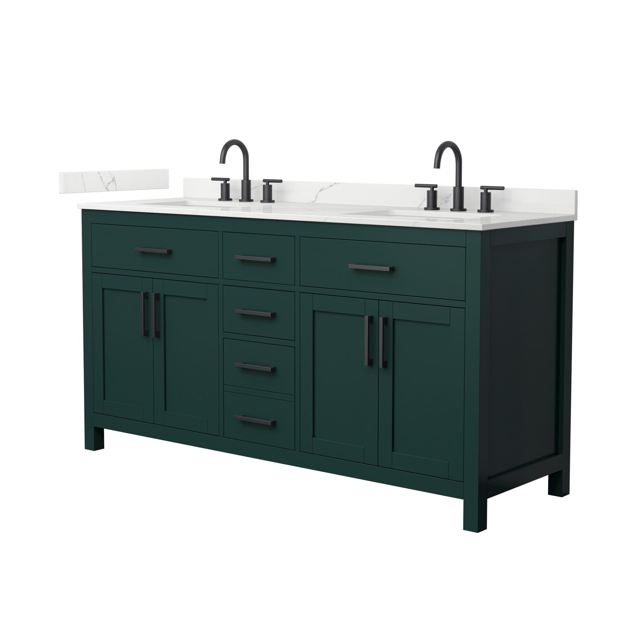 Wyndham Collection Beckett 66-in Green with Matte Black Trim Undermount Double Sink Bathroom Vanity with Giotto Quartz Quartz Top