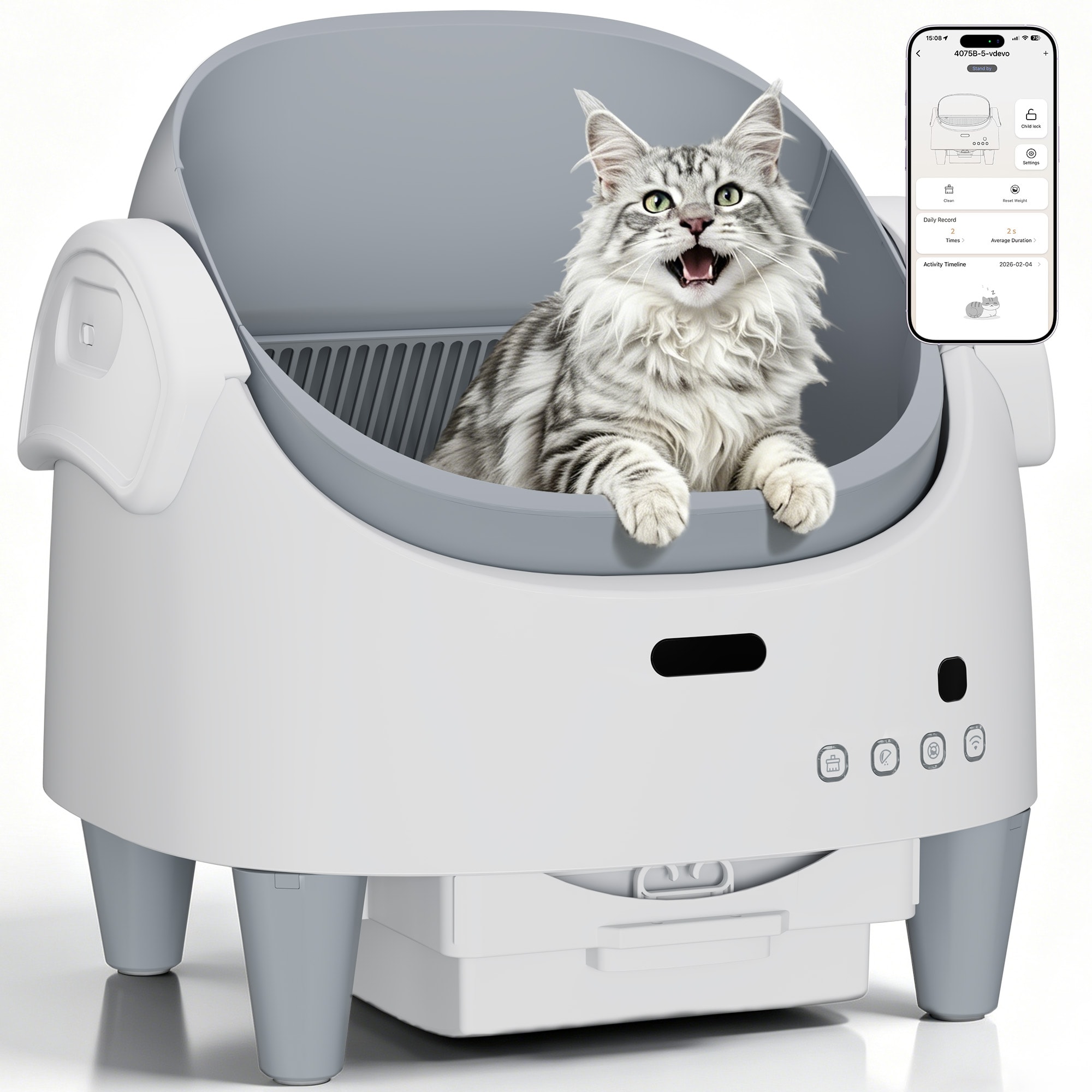 Aoile - Automatic Self-Cleaning Cat Litter Box Open-Top Adjustable Entry Height 15-Layer Safety P...