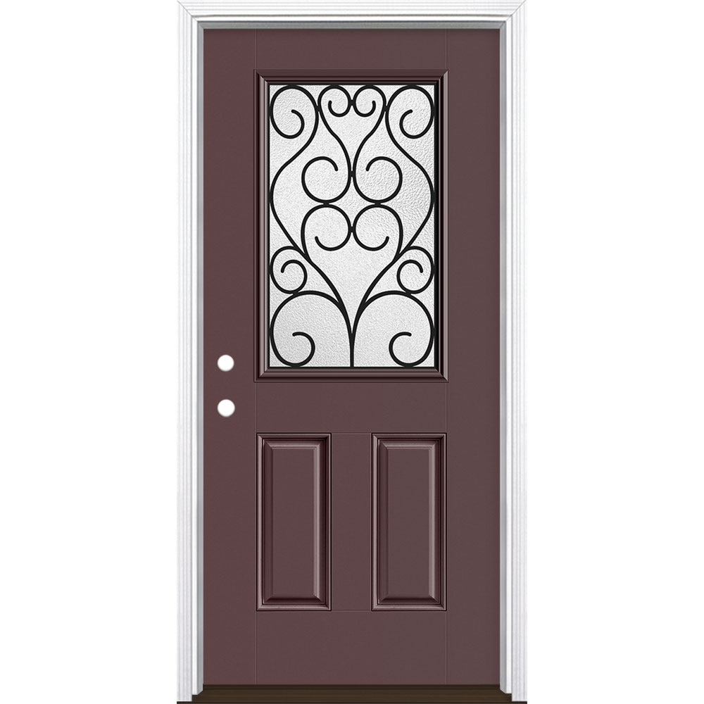 Masonite 3420868 Iron Springs 36-in x 80-in Fiberglass Half Lite Right-Hand Inswing Currant Painted Prehung Front Door with Brickmould Insulating Core