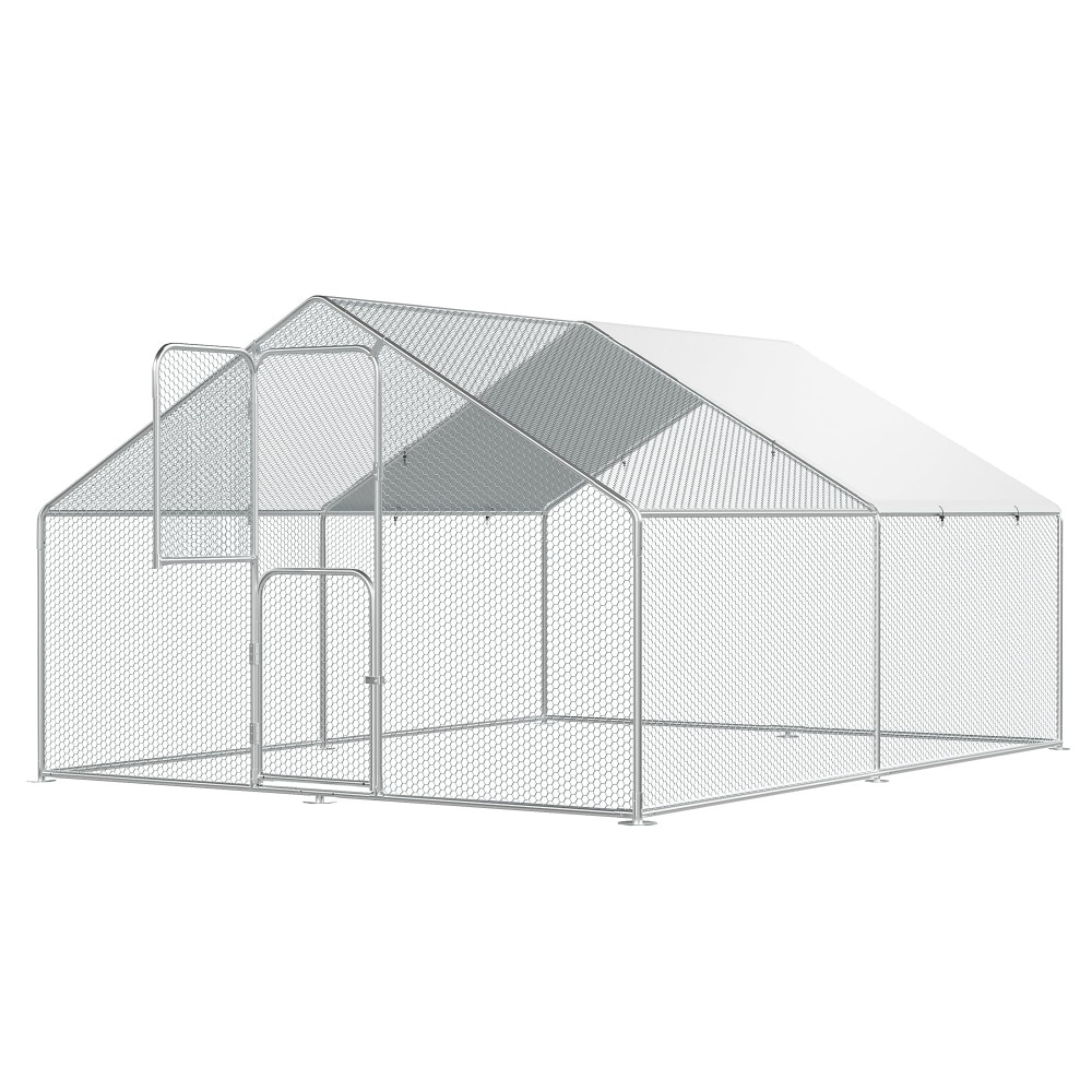 UDPATIO  Large Metal Chicken Coop Walk in Poultry Run Heavy Duty Outdoor Chicken Coop with Protective Cover for 15 to 25 Chickens Ducks Rabbits