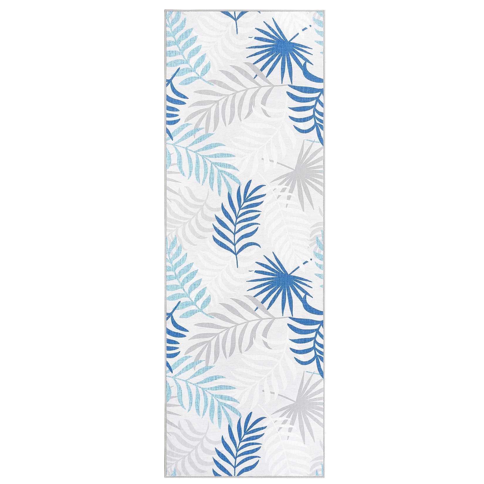 Qeetex LSN-PHO-156OO4D3 2 x 6 ft Polyester Pearl Velvet Blue Rectangular Hallway Bathroom Entryway Kitchen Office Foldable Leaves Printed Modern Washable Area Rug