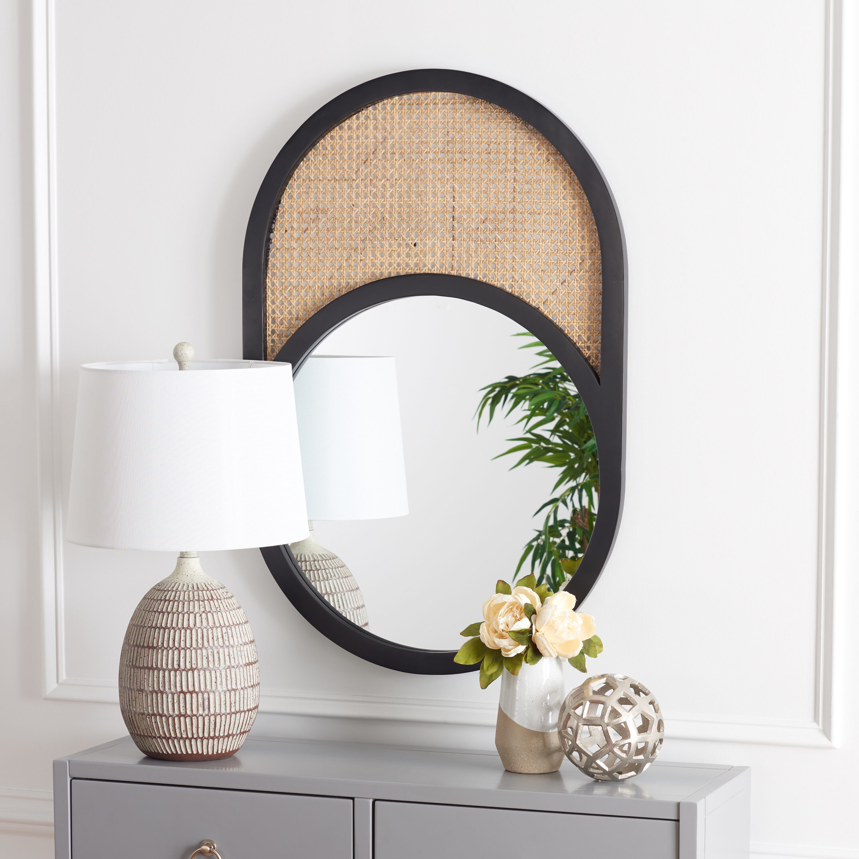 Safavieh MRR2019A Danya 23.7 W x 35.5 H Oval Black/Natural Framed Wall Mirror