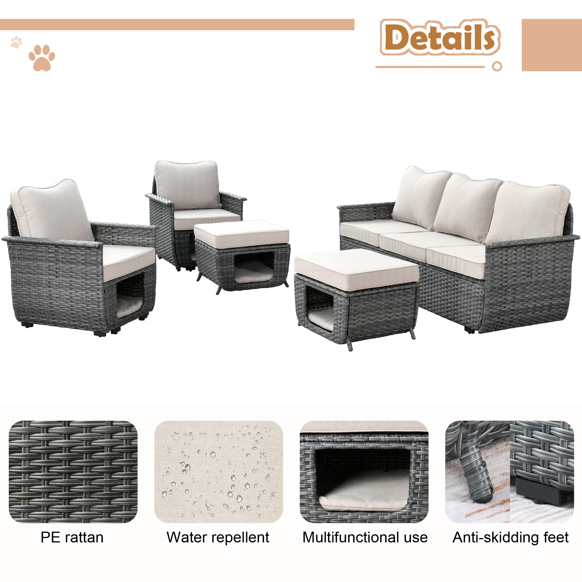 Pouuin SPET6005 Patio-Conversation-Sets - View #2