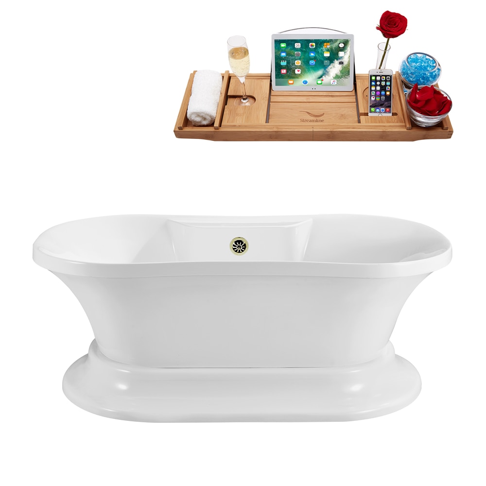 Streamline N180BNK 32-in x 60-in Glossy White Acrylic Oval Freestanding Soaking bathtub with Drain ( Center Drain )