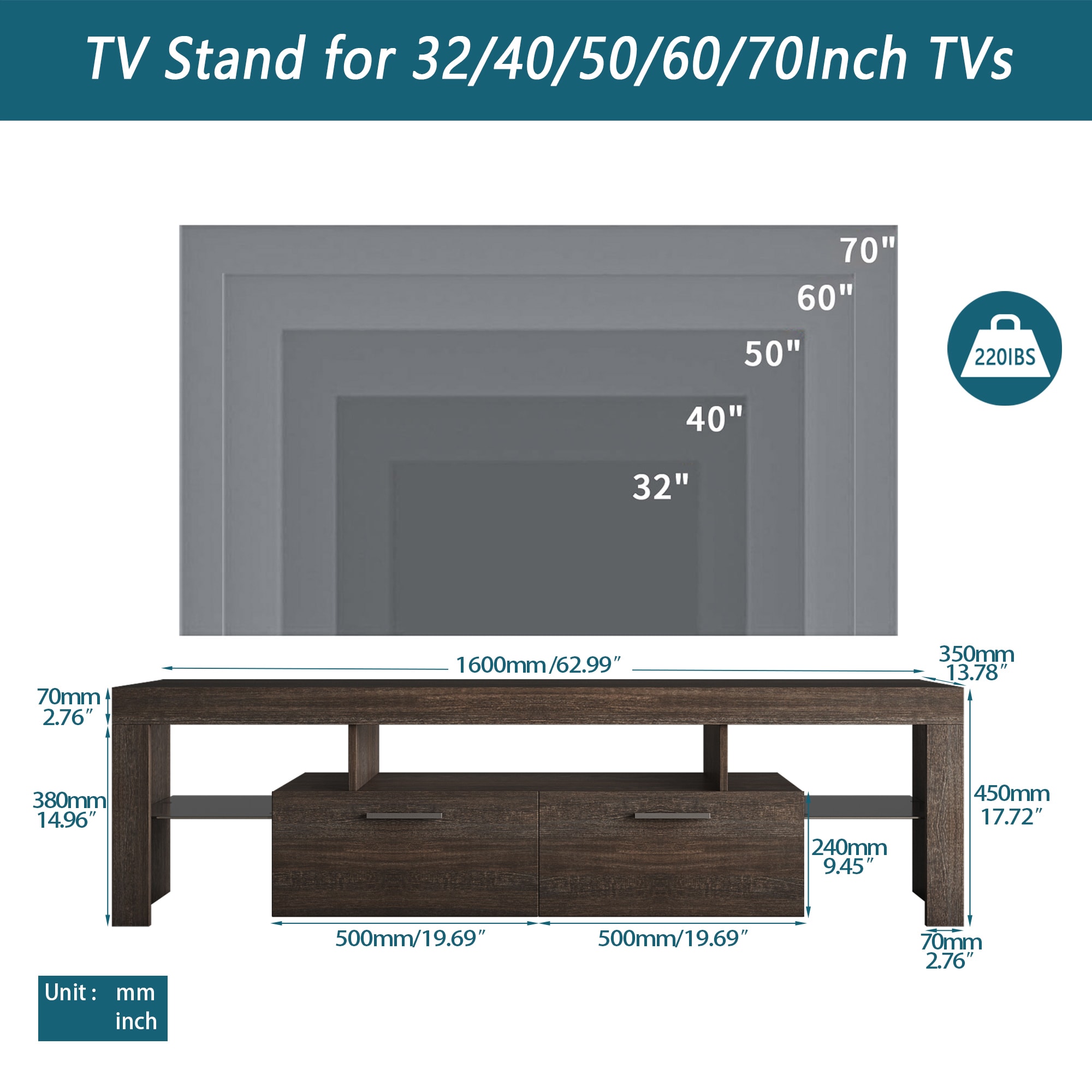 WELLFOR JXY LED Entertainment Center TV stand Modern/Contemporary Brown ...