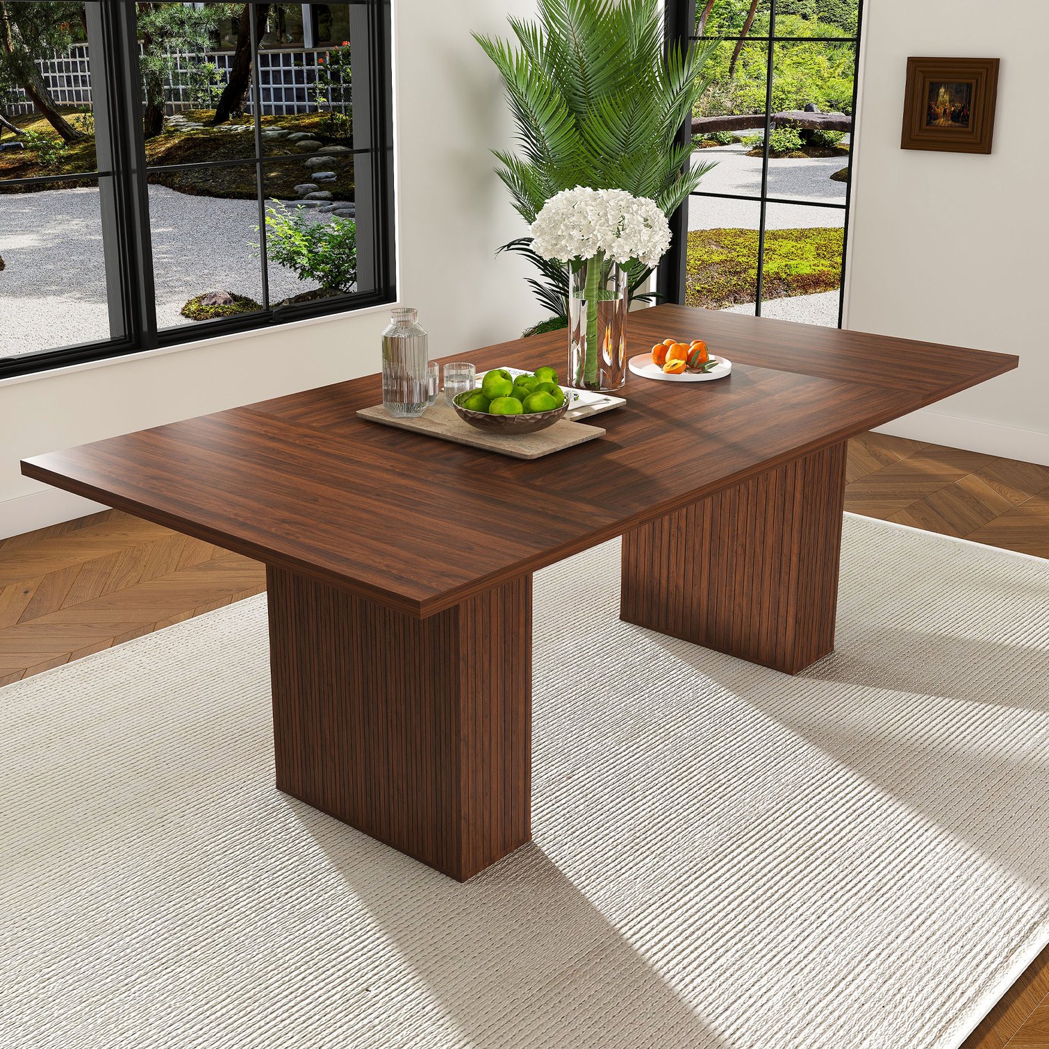Watnature 78-Inch Dining Table with Storage Base for 6 Brown-Toned Wood ...