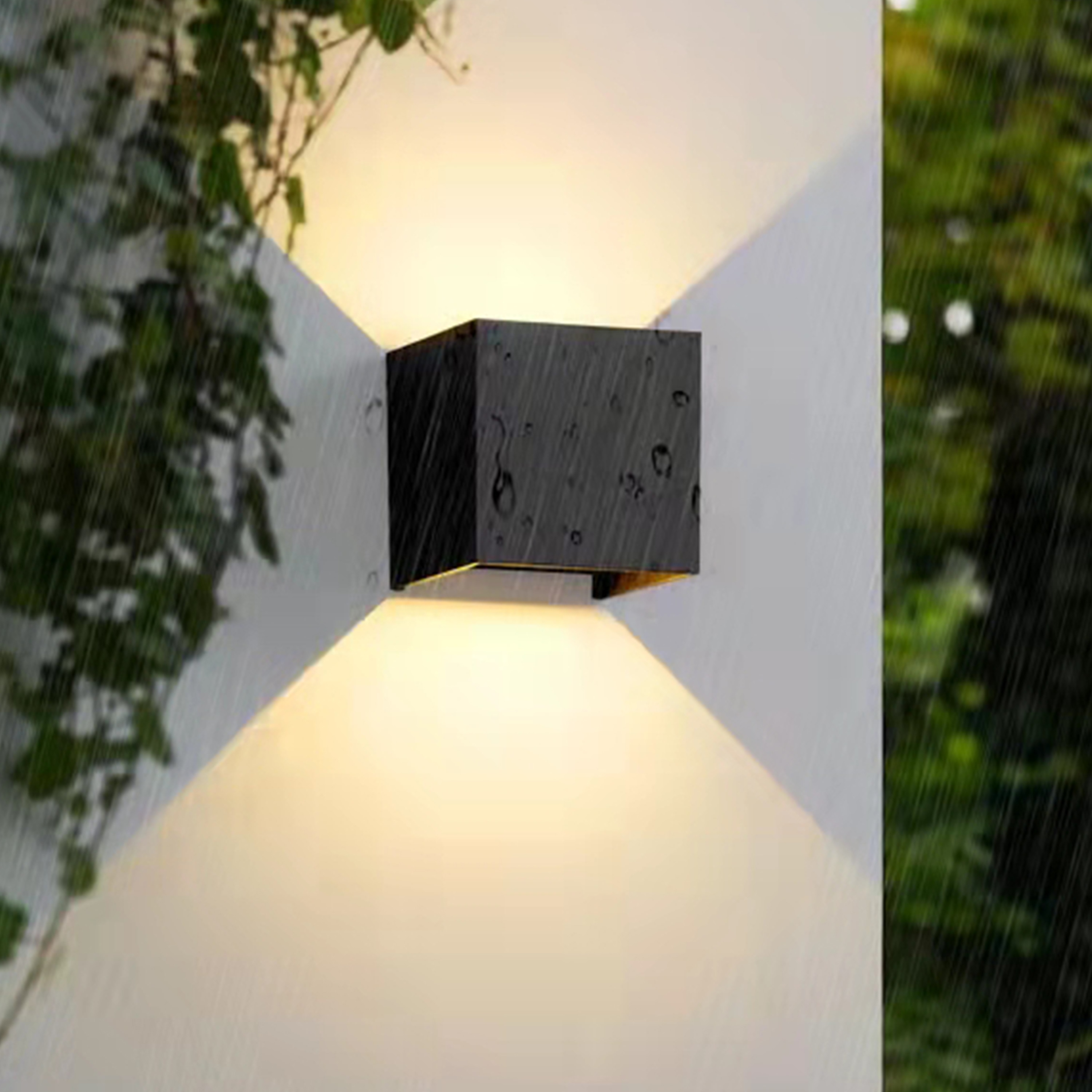Black Aluminum Cube Dimmable Outdoor Wall Light, 2 Pack