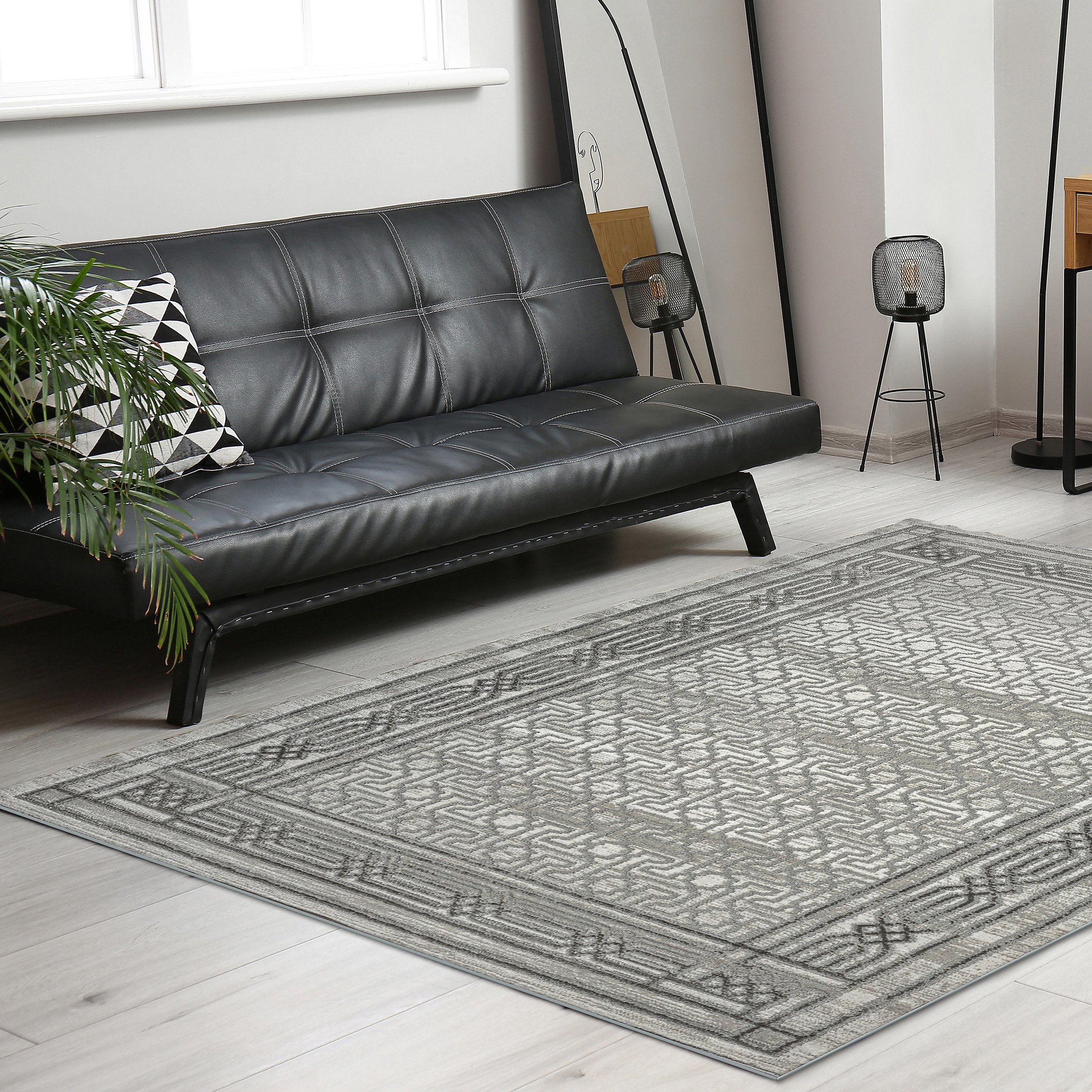 Radici USA 1231/1013/GREY Davide 8 x 10 (ft) Loomed Polypropylene Grey Rectangular Indoor Border Mid-Century Modern Area rug