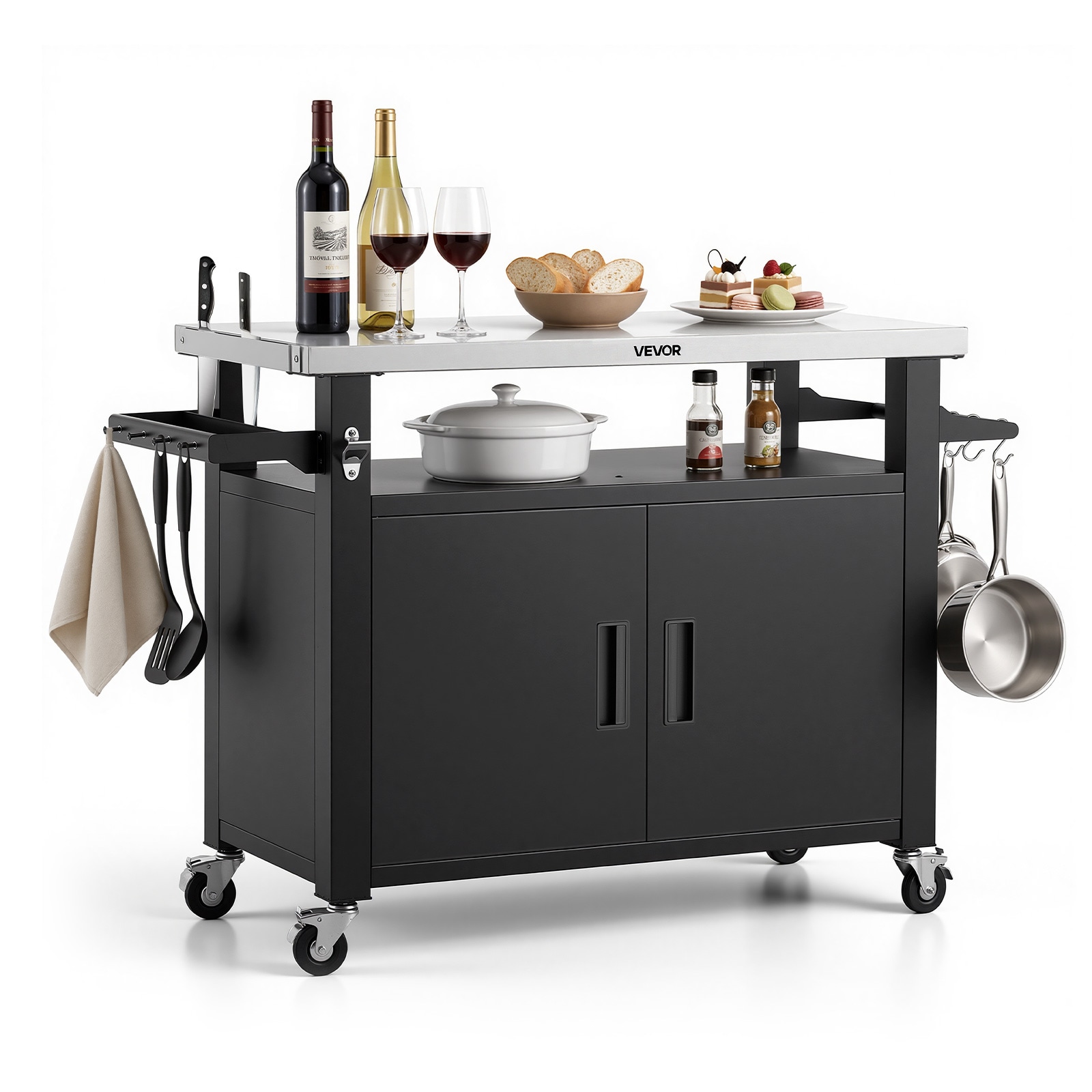 VEVOR - Outdoor Grill Cart with Storage Cabinet 53.1 Inch Grill Table Waterproof Kitchen Island w...