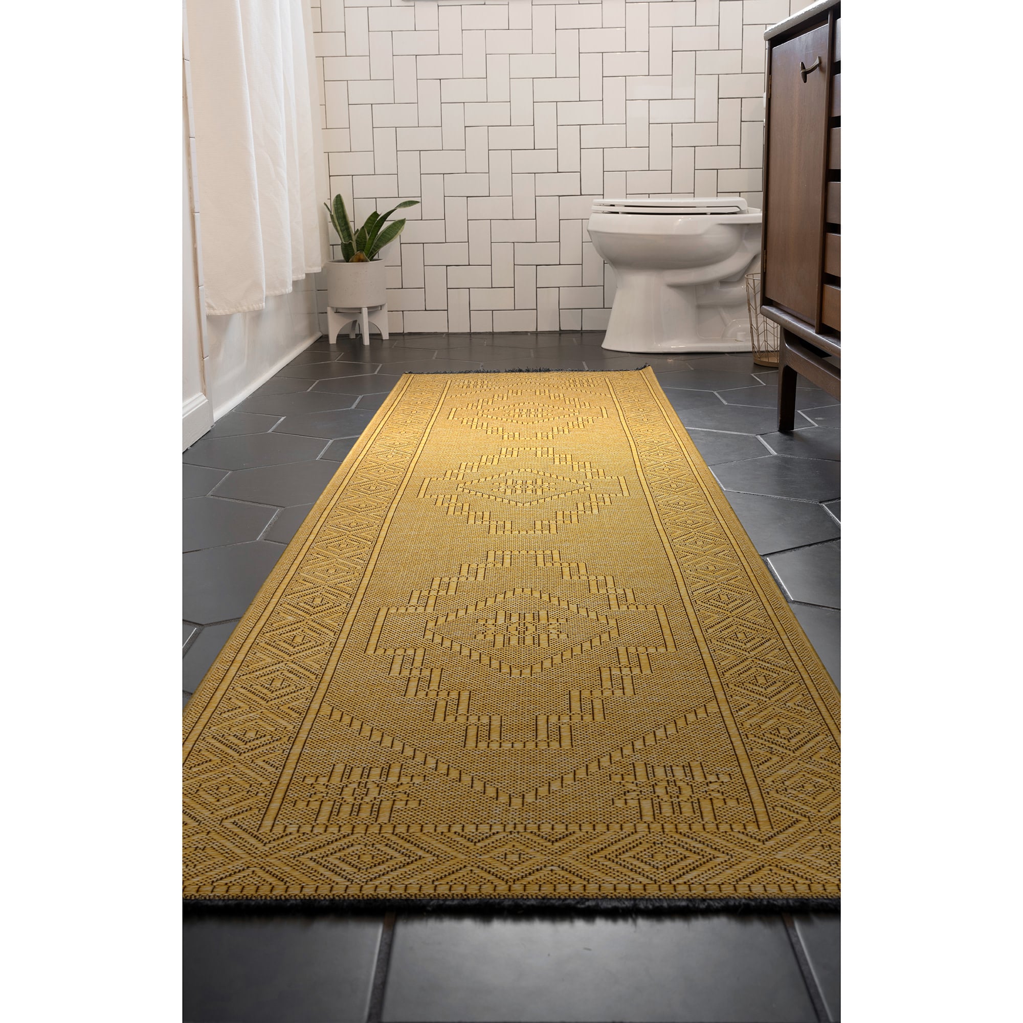 Tayse ALM2411 2X8 Alma 2 x 8 (ft) Loomed Cotton Gold Rectangular Indoor Geometric Mid-Century Modern Machine washable Runner rug