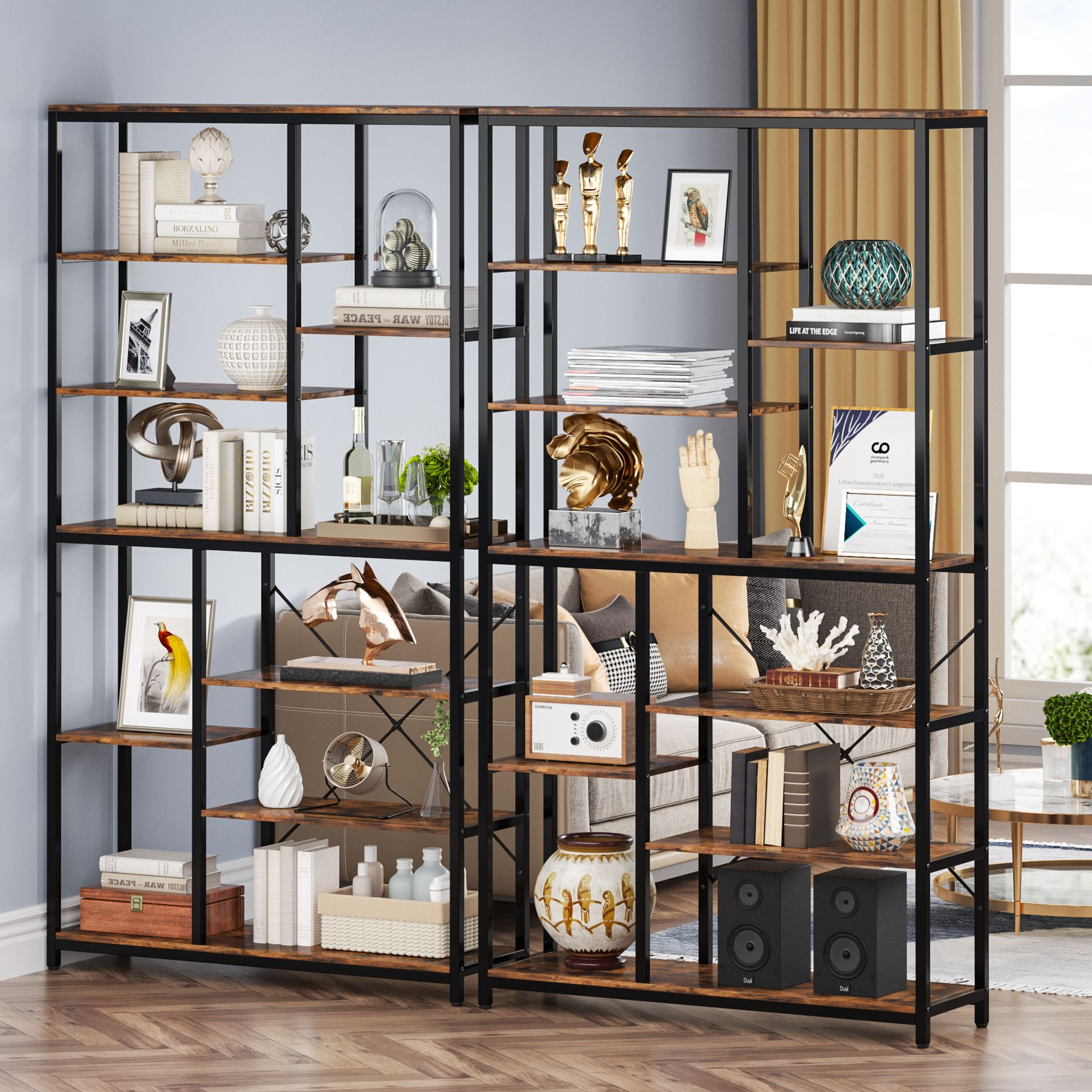 Tribesigns Bookshelf, 70.9 Bookcase 8-Tier Staggered Display Shelf