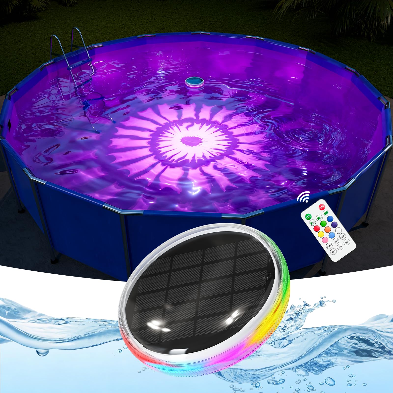 Phewnyzo  Solar Floating Multicolor Pool Lights with Remote Timer and 9 Adjustable Colors for Pools Ponds Hot Tubs and Outdoor Water Features