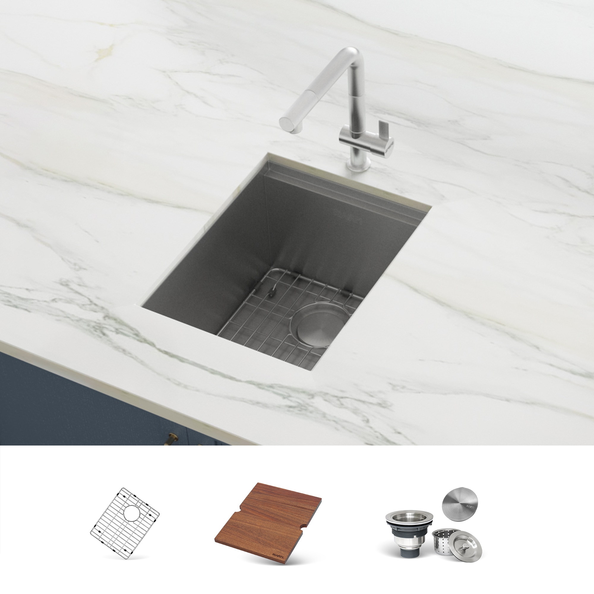 Ruvati RVH8316 Roma Undermount 15-in x 13-in Stainless steel Single bowl 16 -Gauge Workstation Kitchen Sink