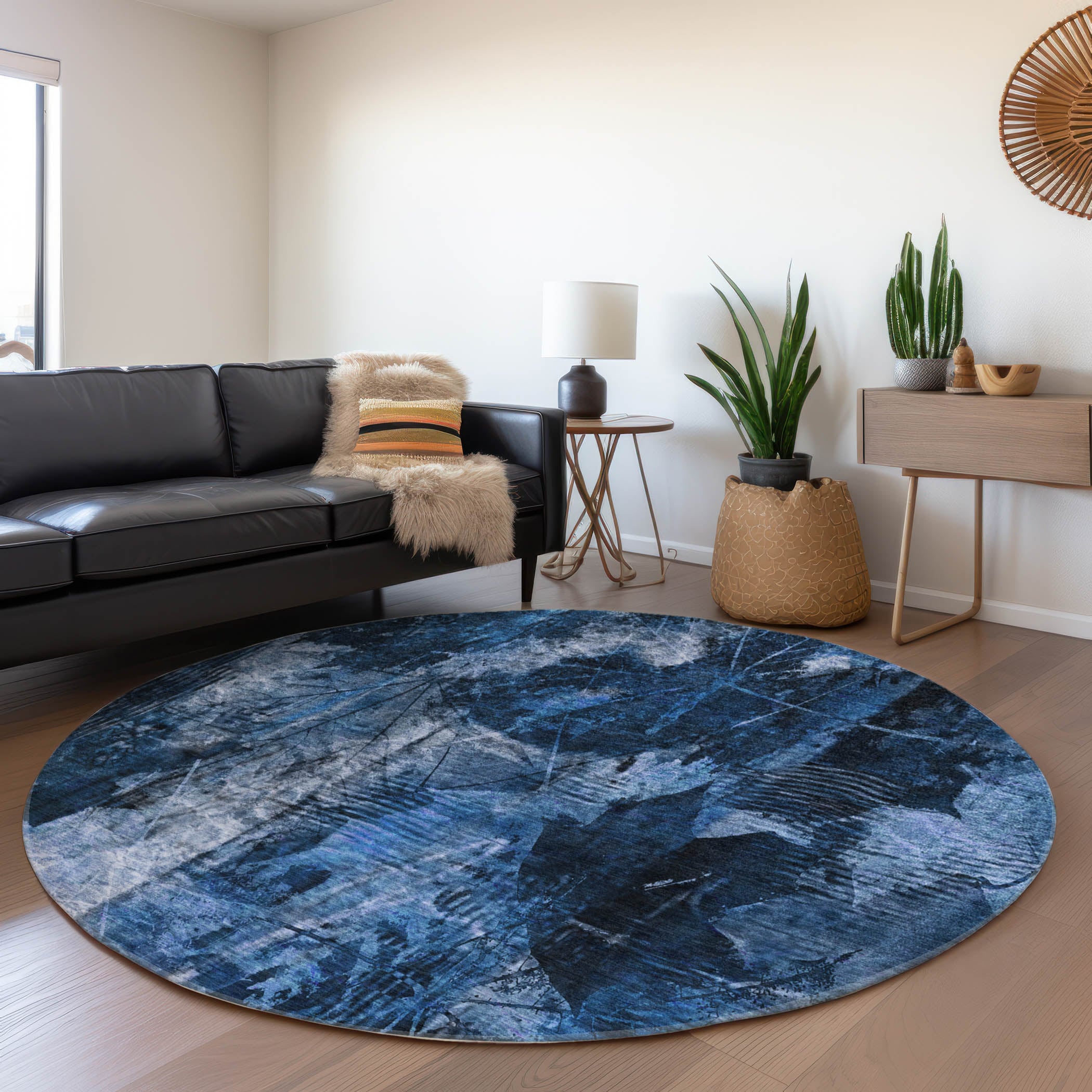Addison Rugs ACN560NA8RO Chantille ACN560NA 8 x 8 (ft) Polyester Navy Round Indoor/Outdoor Abstract Farmhouse/Cottage Machine washable Area rug