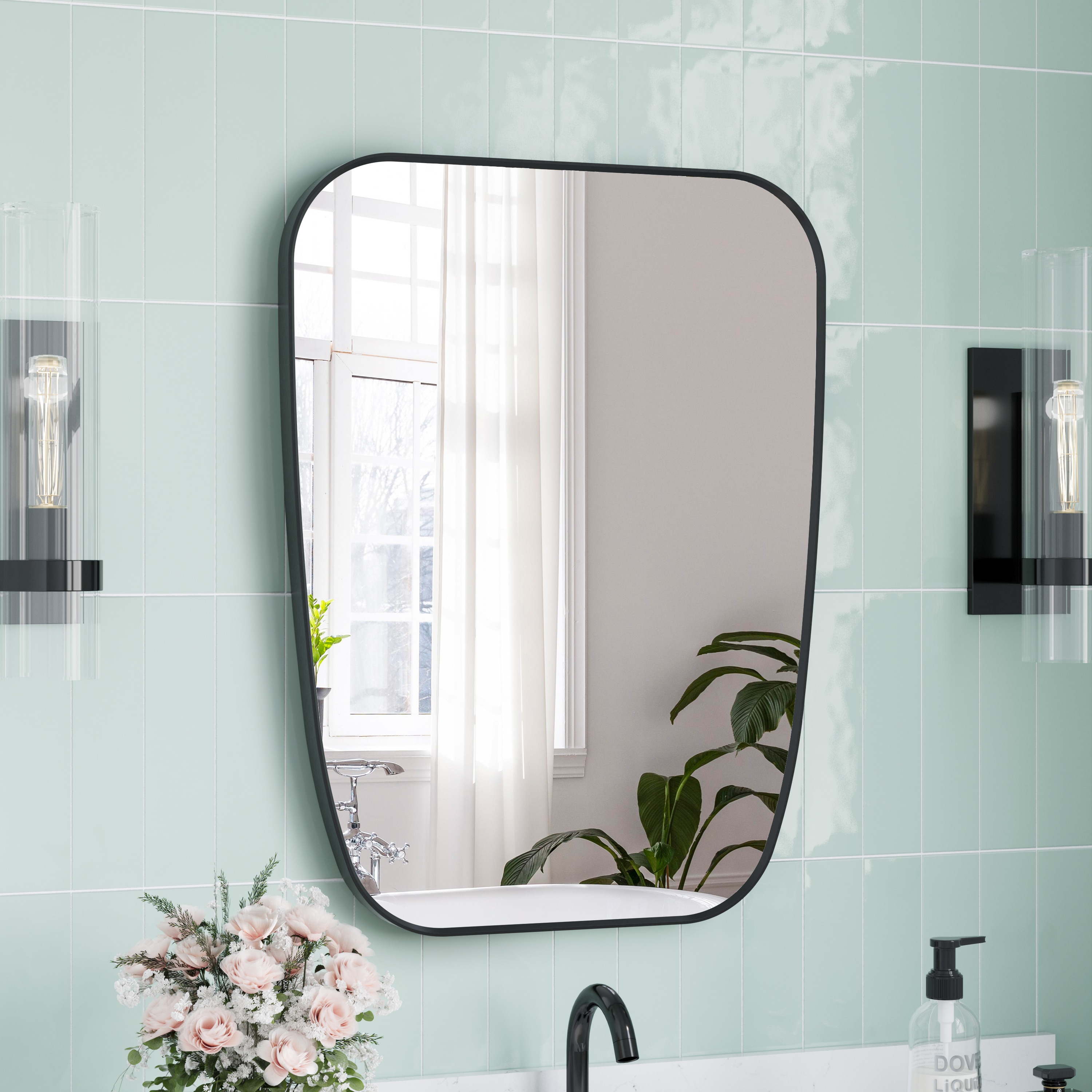 Forclover WBSGO70869 24-in x 32-in Framed Irregular Bathroom Vanity Mirror ( Black )