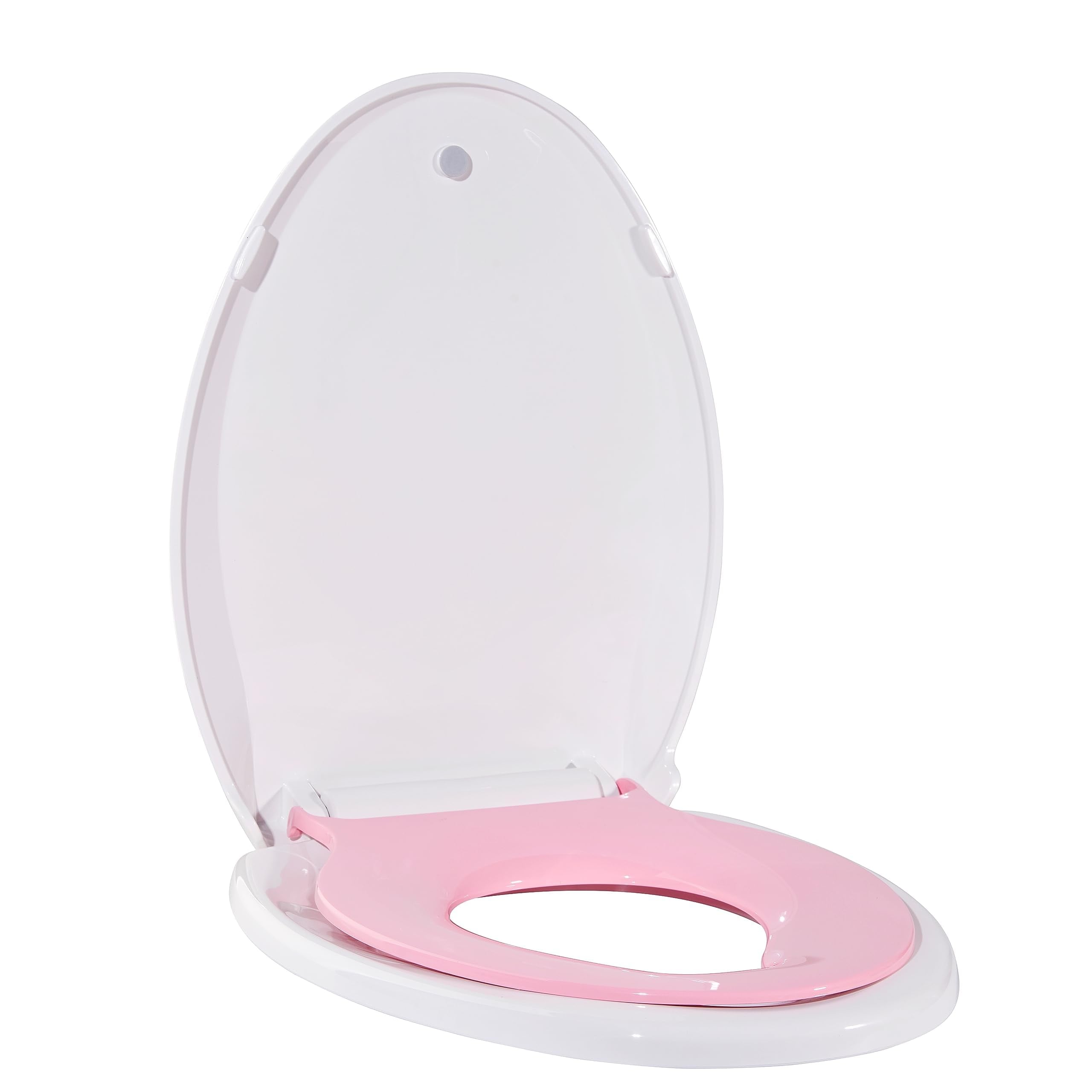 IdealHouse 19 Inch Elongated Toilet Potty Training Seat Adult Child Combo with Integrated Toddler Insert Family Bathroom Home Use Dual Color White Pink