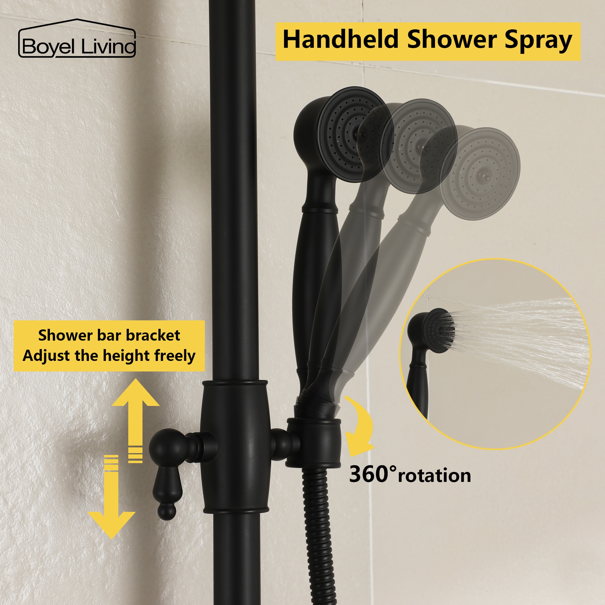 Clihome MS-BL-A3813-MB Showerhead-Bar-Panels - View #5