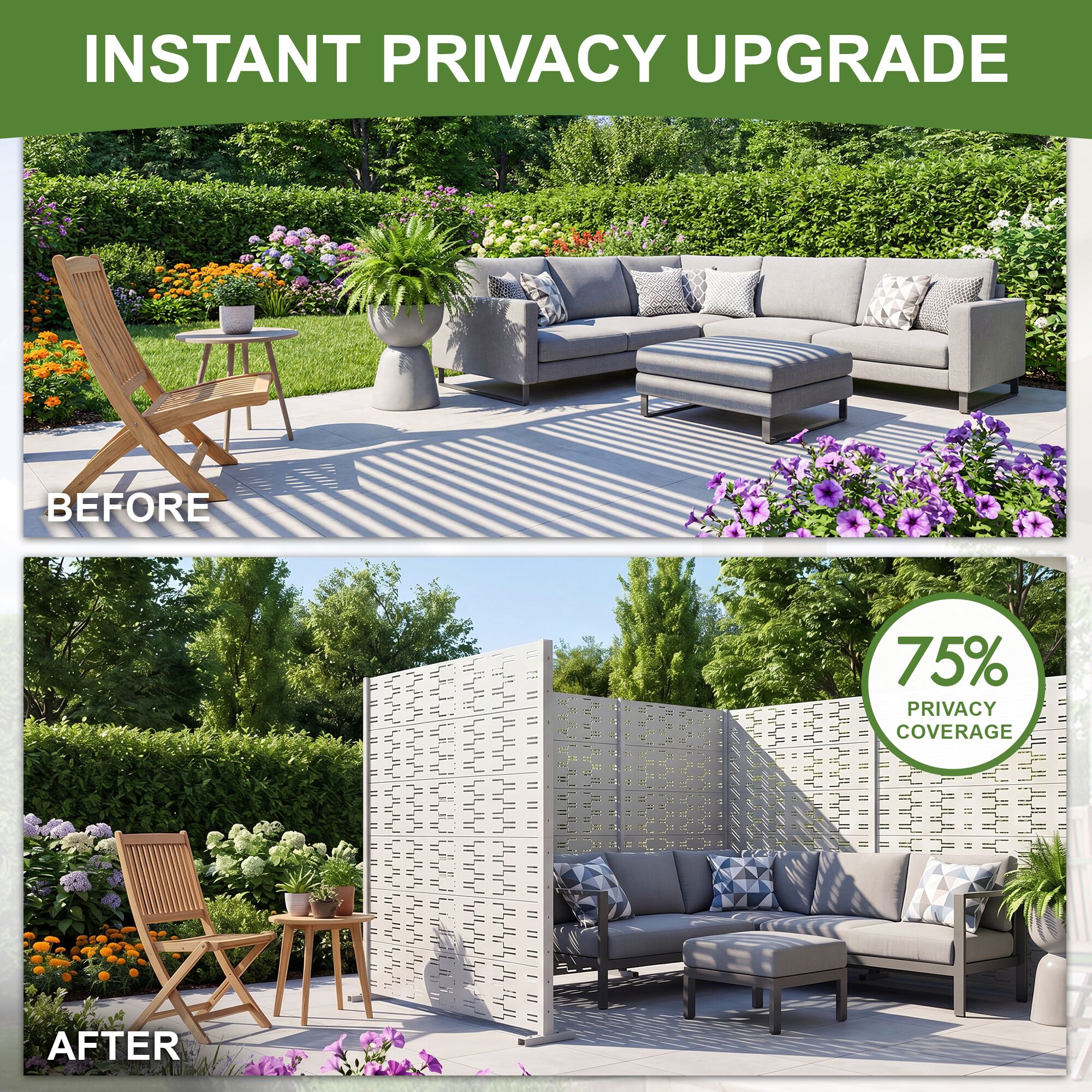 Vynxaria White Galvanized Metal Outdoor Privacy Screen with Brick ...
