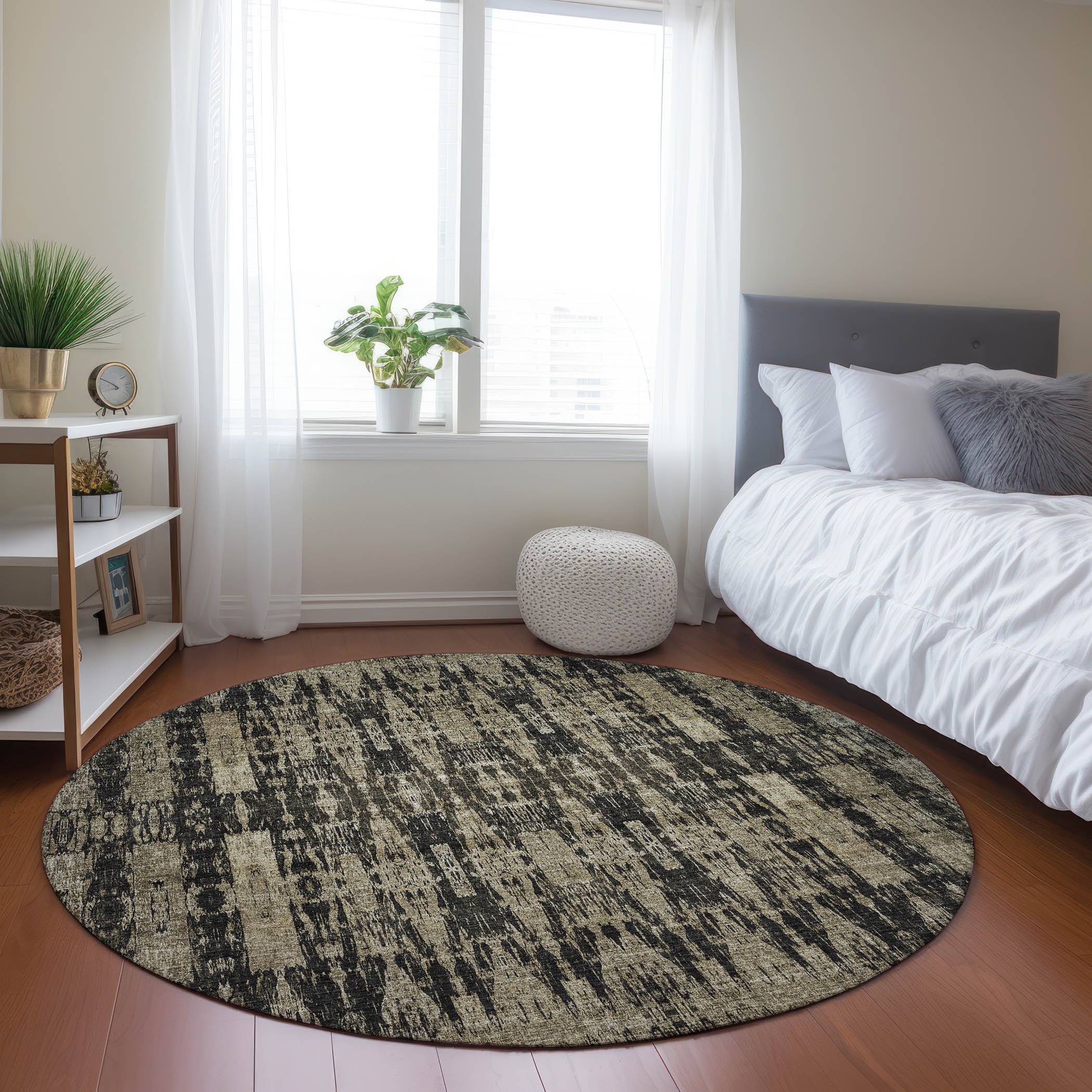 Addison Rugs ACN580BK8RO Chantille ACN580BK 8 x 8 (ft) Polyester Black Round Indoor/Outdoor Geometric Machine washable Area rug