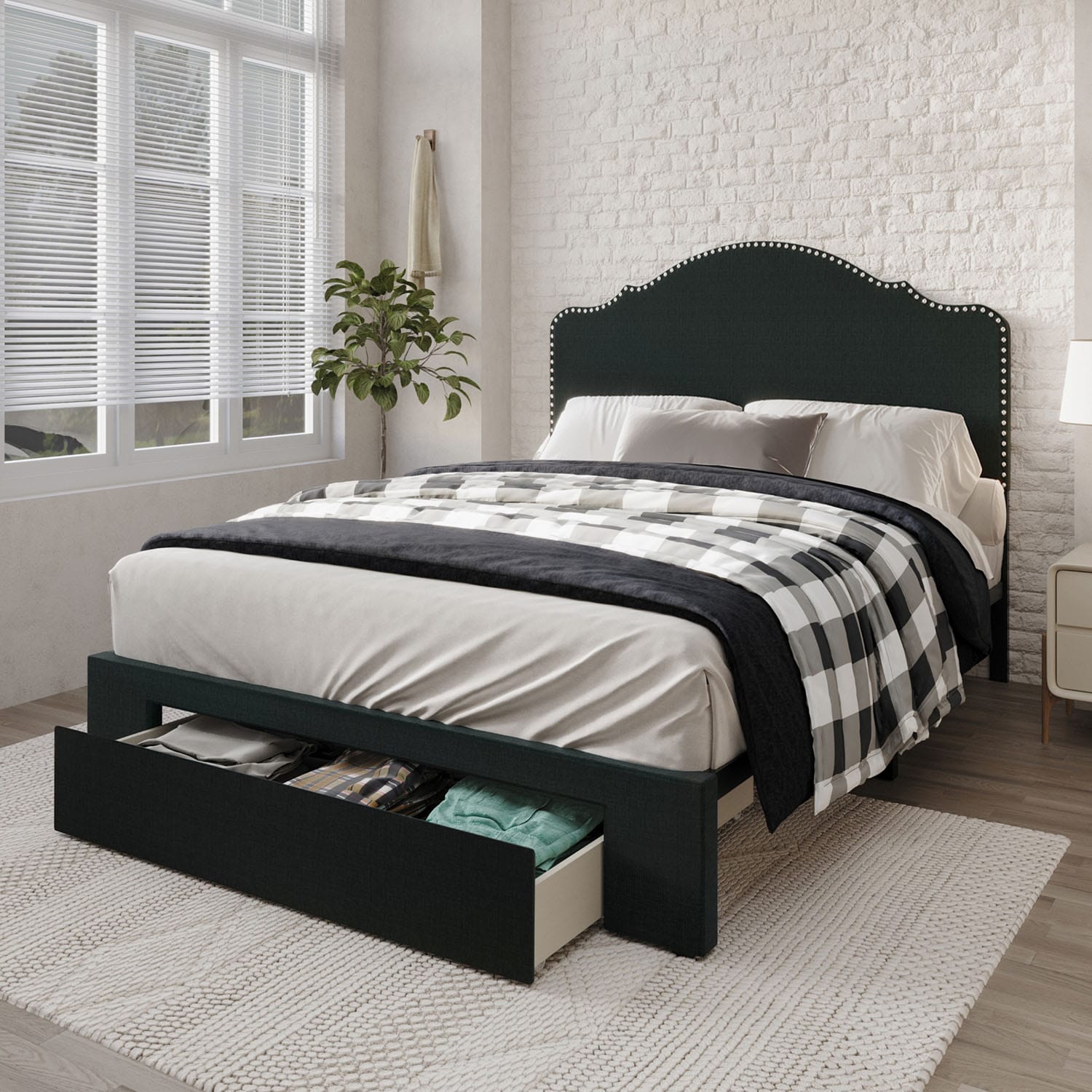 CasePiece C8363KUBS-CGY-LN Charcoal Grey King Wood Upholstered Bed with Storage