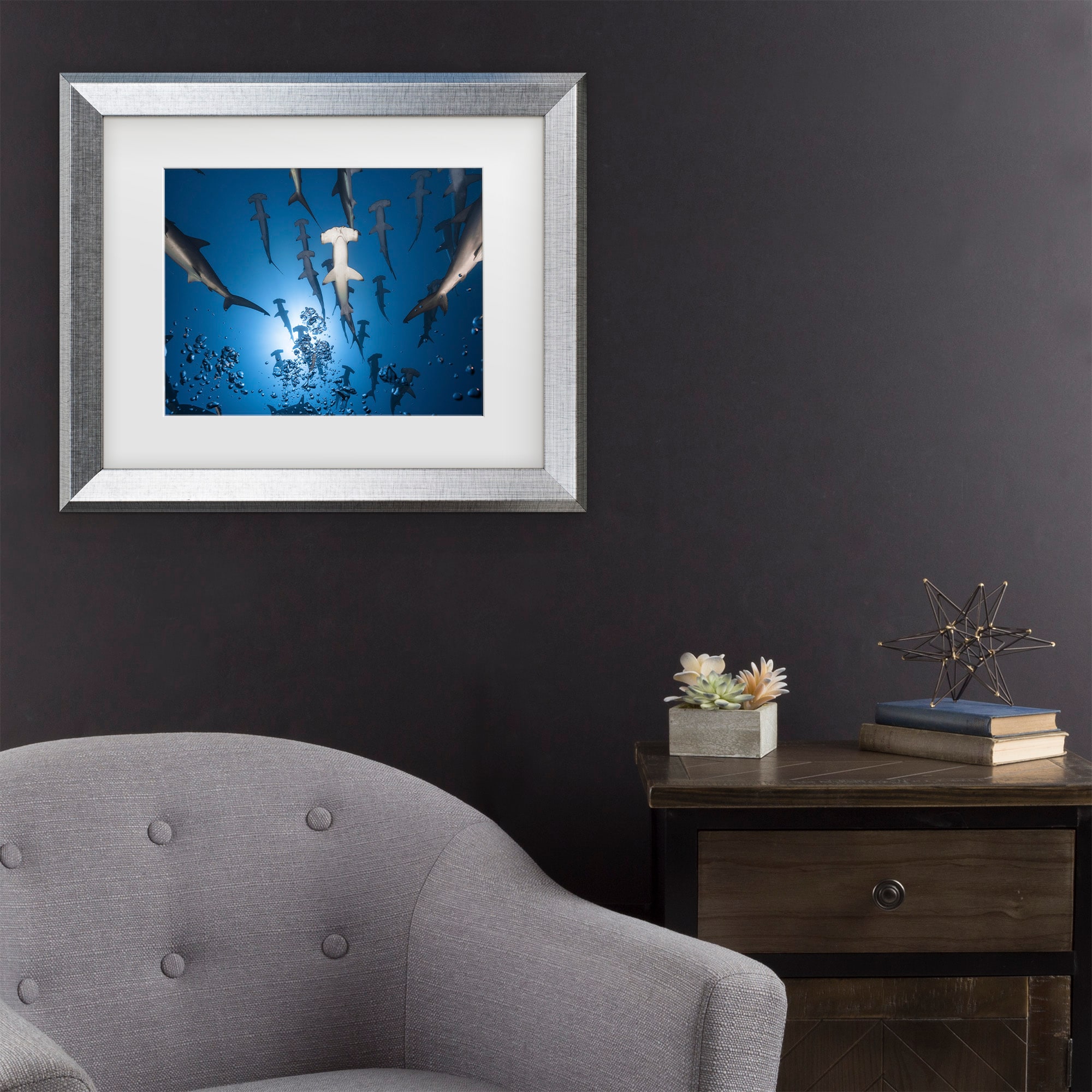 Silver Framed Hammerhead Shark Canvas Print for Kids