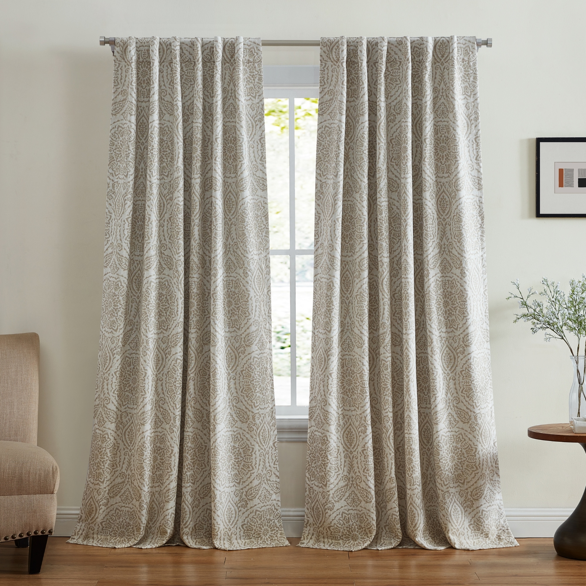 Elrene Home Fashions 194590203290 84-Inches Natural Geometric Blackout Standard lined Back tab/Pinch pleat/Rod pocket Single curtain panel