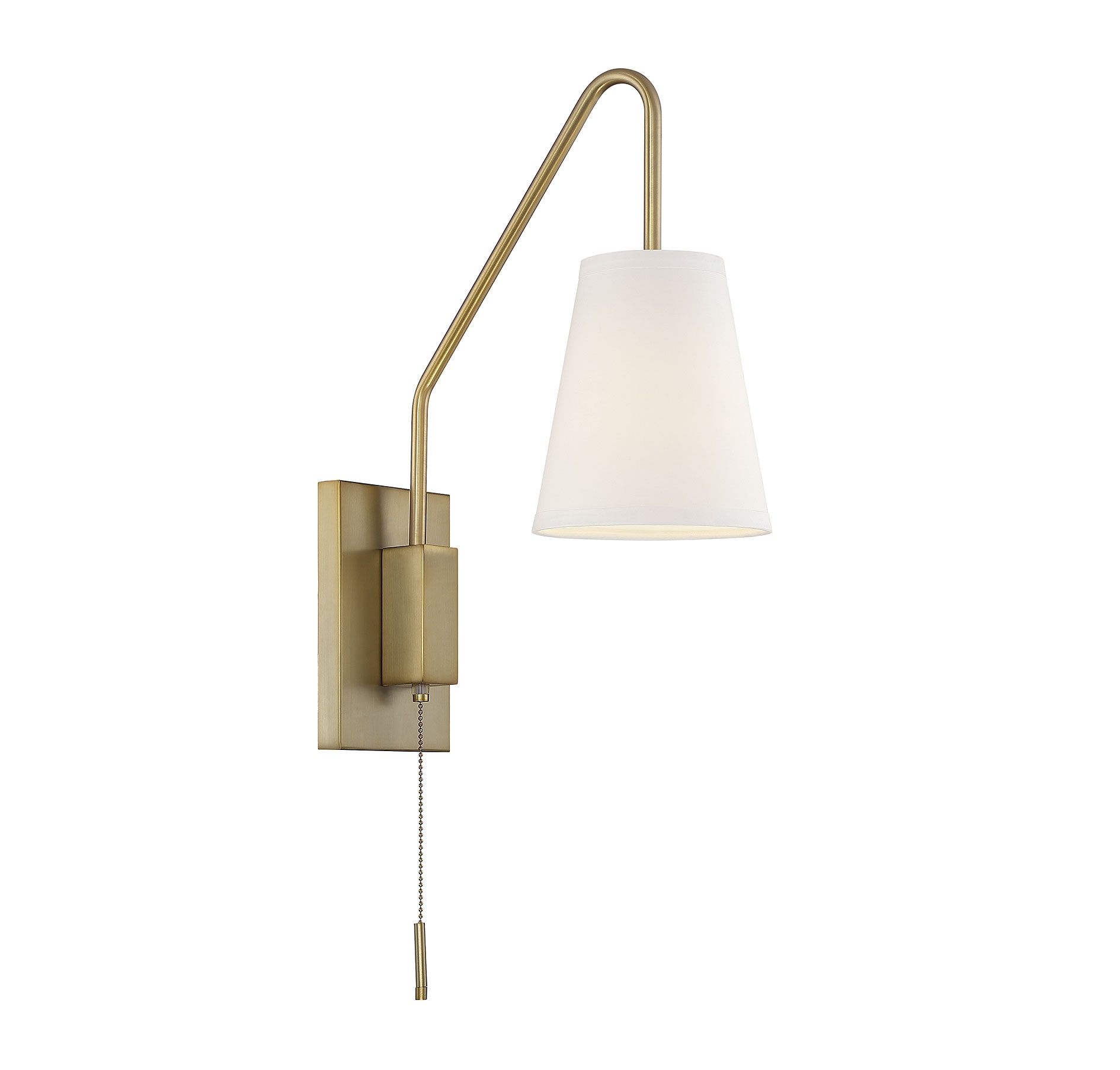 Owen Warm Brass Adjustable Arm Sconce with White Fabric Shade