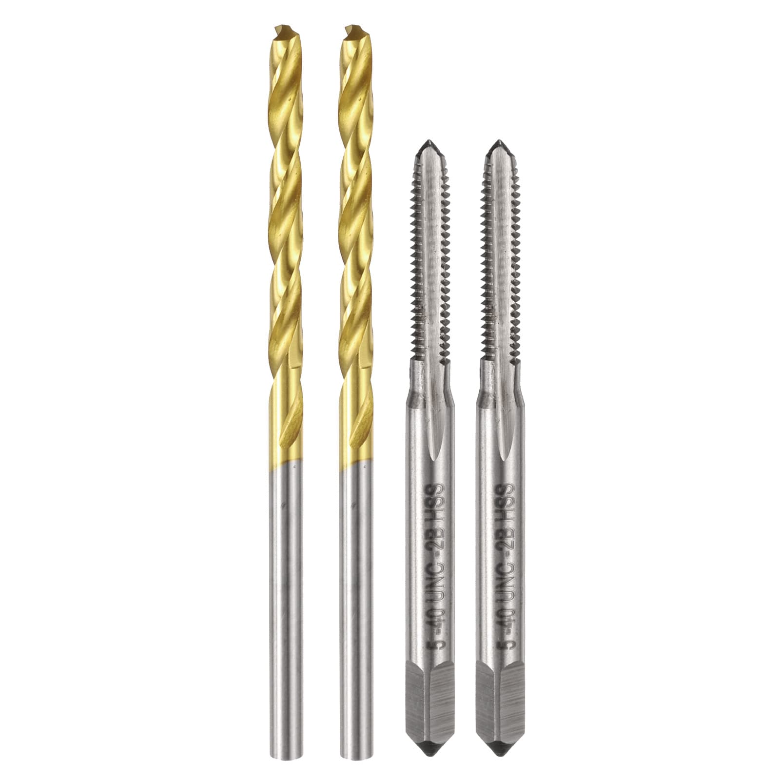 Unique Bargains Tap and Drill Bit Set 2pcs 5-40 UNC Straight Flute Thread Taps and 2pcs 2.6mm Twist Drill Bits Titanium Coated HSS6542 Screw Tapping Threading Tools #S26010600UX1748