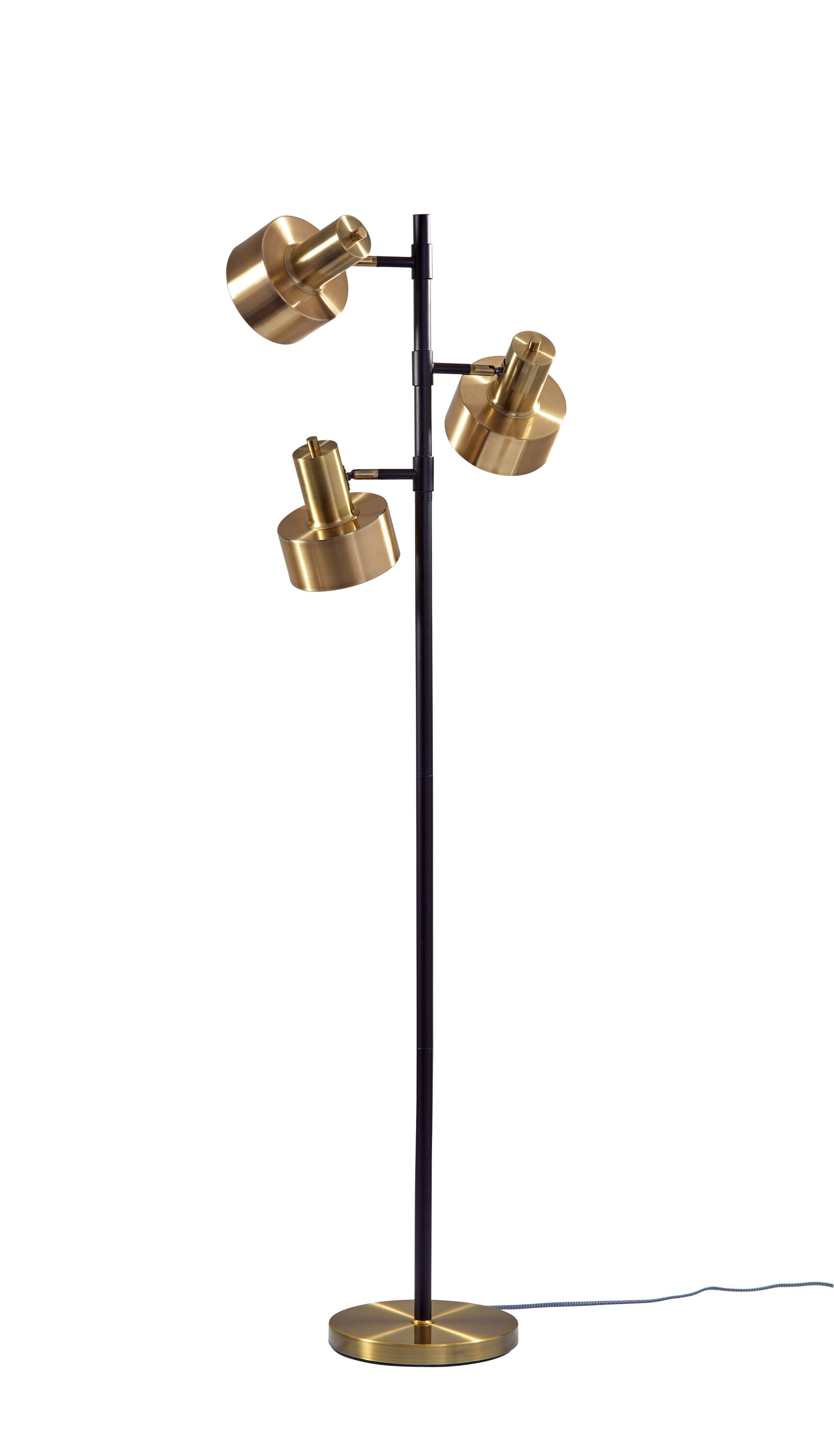 Arcadian Adjustable Triple-Arc Matte Black & Brass Floor Lamp