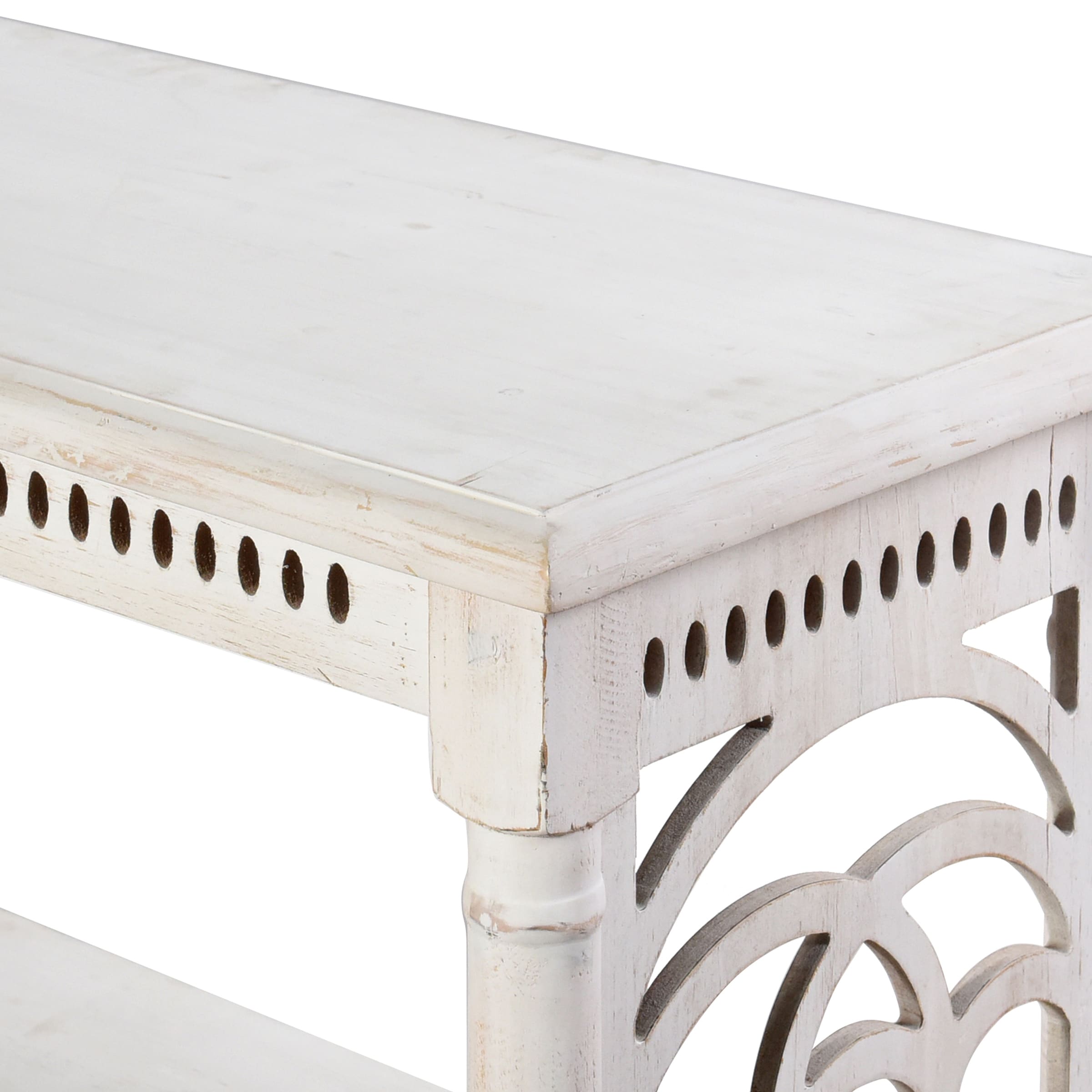 Distressed White 3-Tier Console Table with Storage