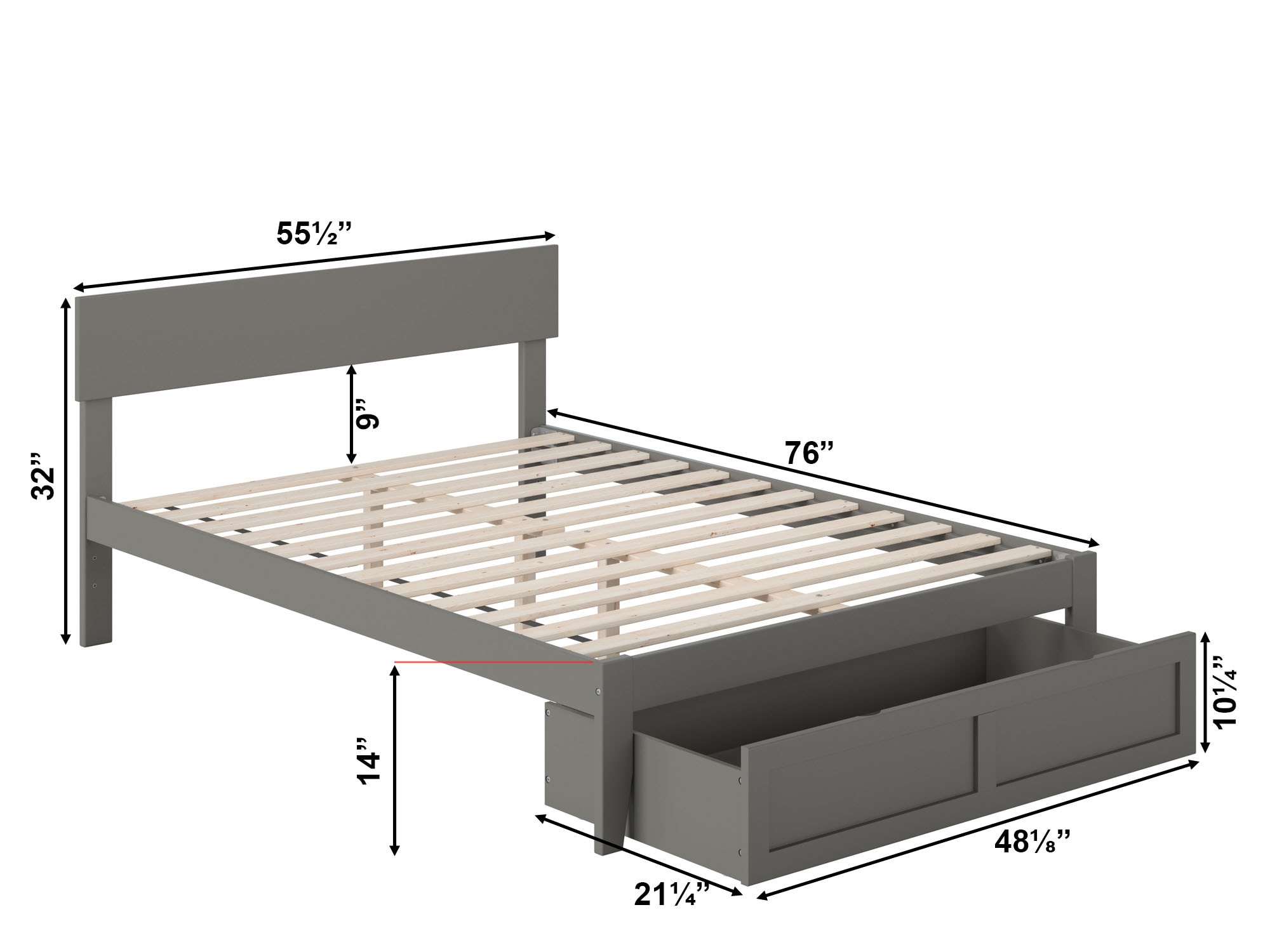 AFI Furnishings Boston Grey Full Wood Platform Bed with Storage at ...
