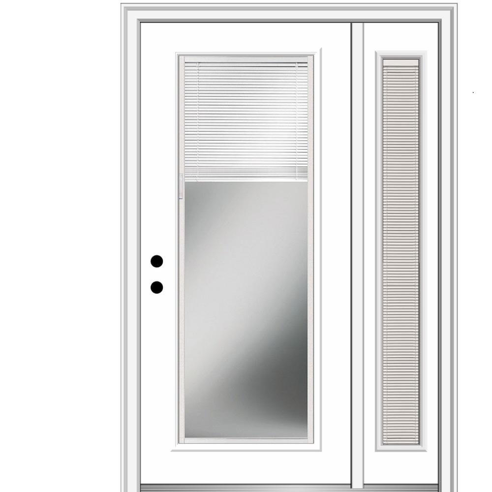 MMI DOOR ZZ29665R 50-in x 80-in x 4-9/16-in Fiberglass Full lite Right-hand inswing Primed Prehung Front Door with Right Sidelight with Brickmould Insulating core with Blinds