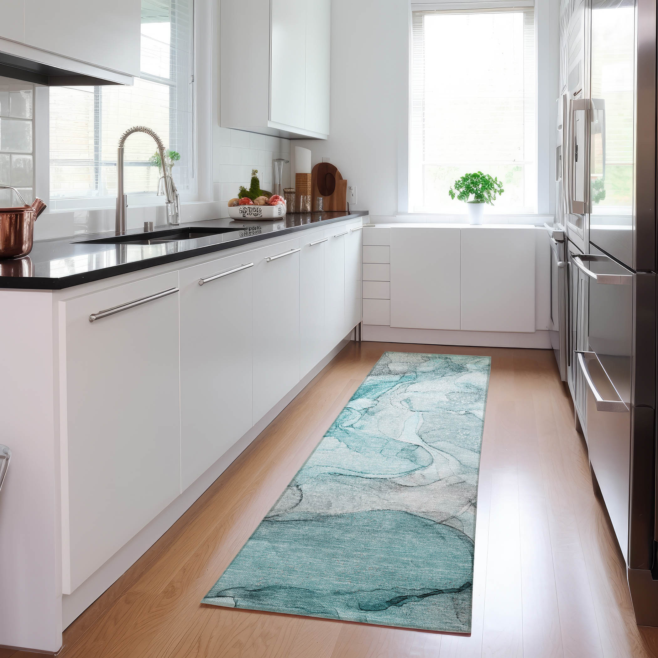 Addison Rugs ACN512TE2X8 Chantille ACN512TE 2 x 7 (ft) Polyester Teal Rectangular Indoor/Outdoor Abstract Machine washable Area rug