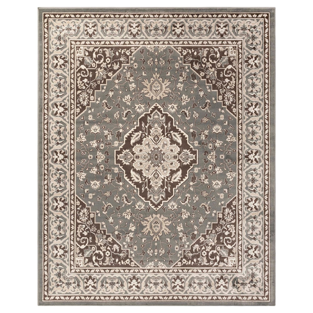 Elegant Gray Floral Medallion 7x9 ft Synthetic Area Rug